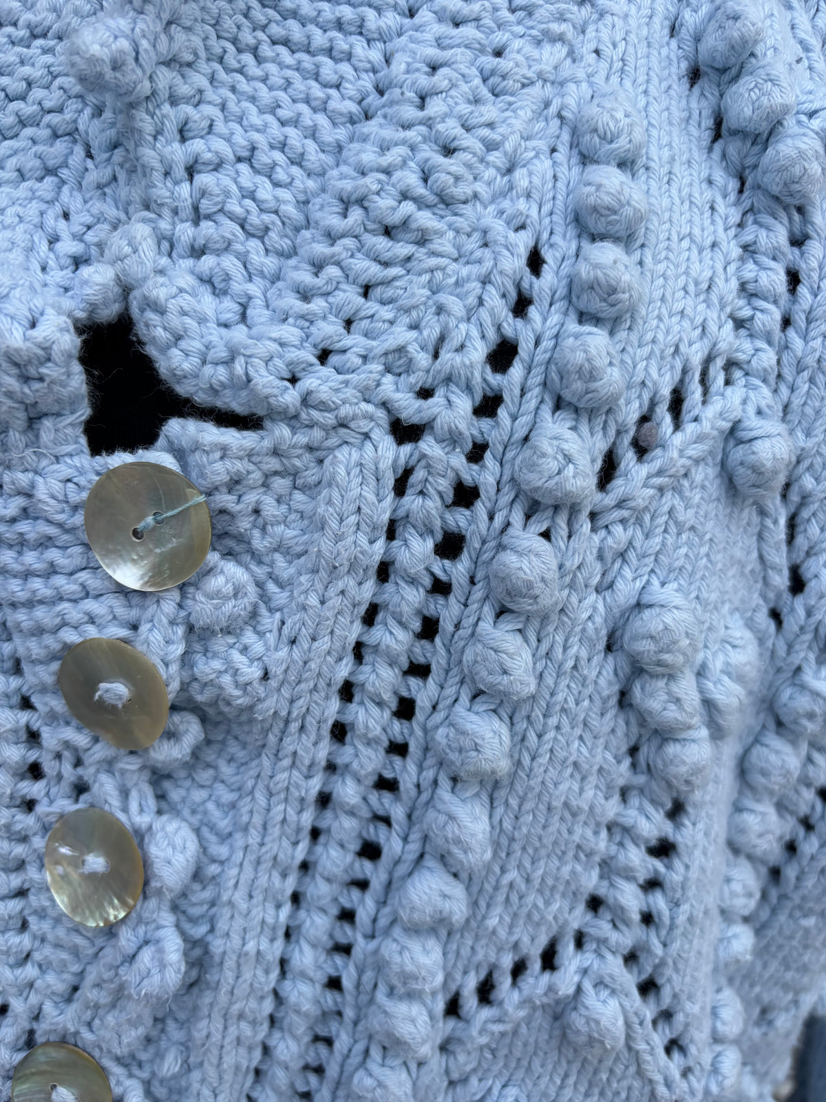 90s light blue pointelle heavy knit cardigan uk 8-10