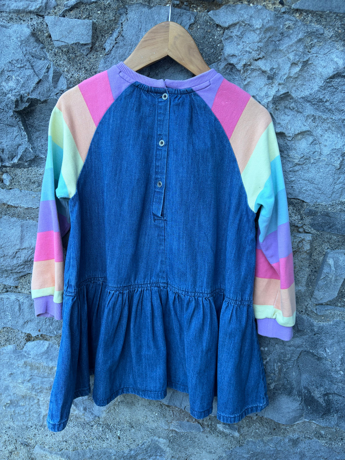 Rainbow sleeves Denim dress  5y (110cm)