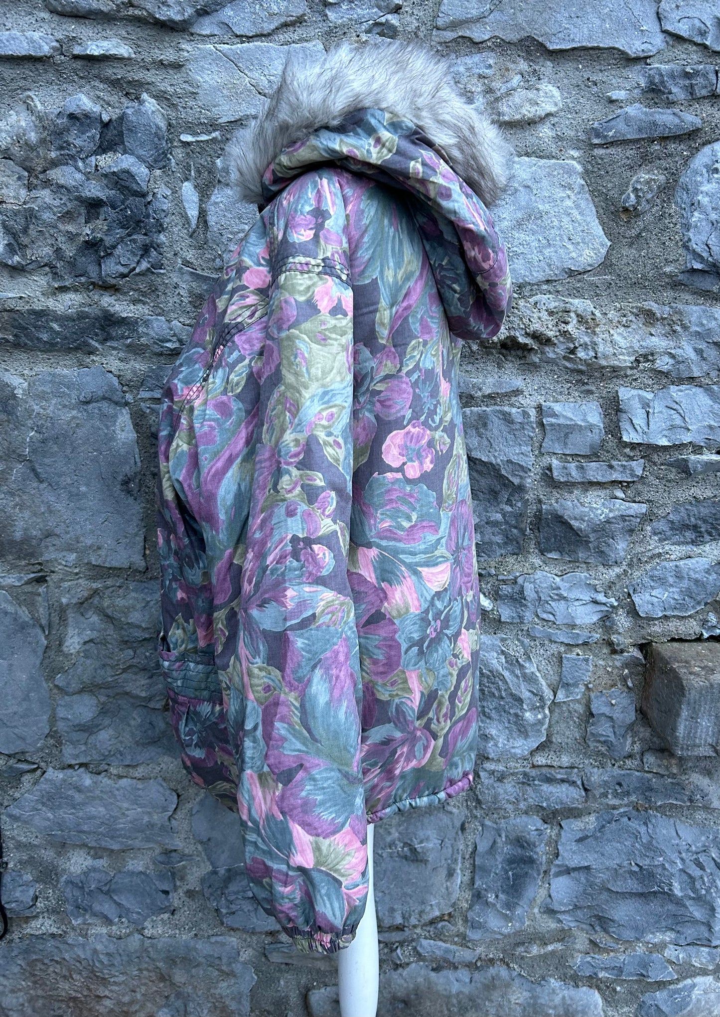 80s Pink&purple floral winter jacket uk 16-18