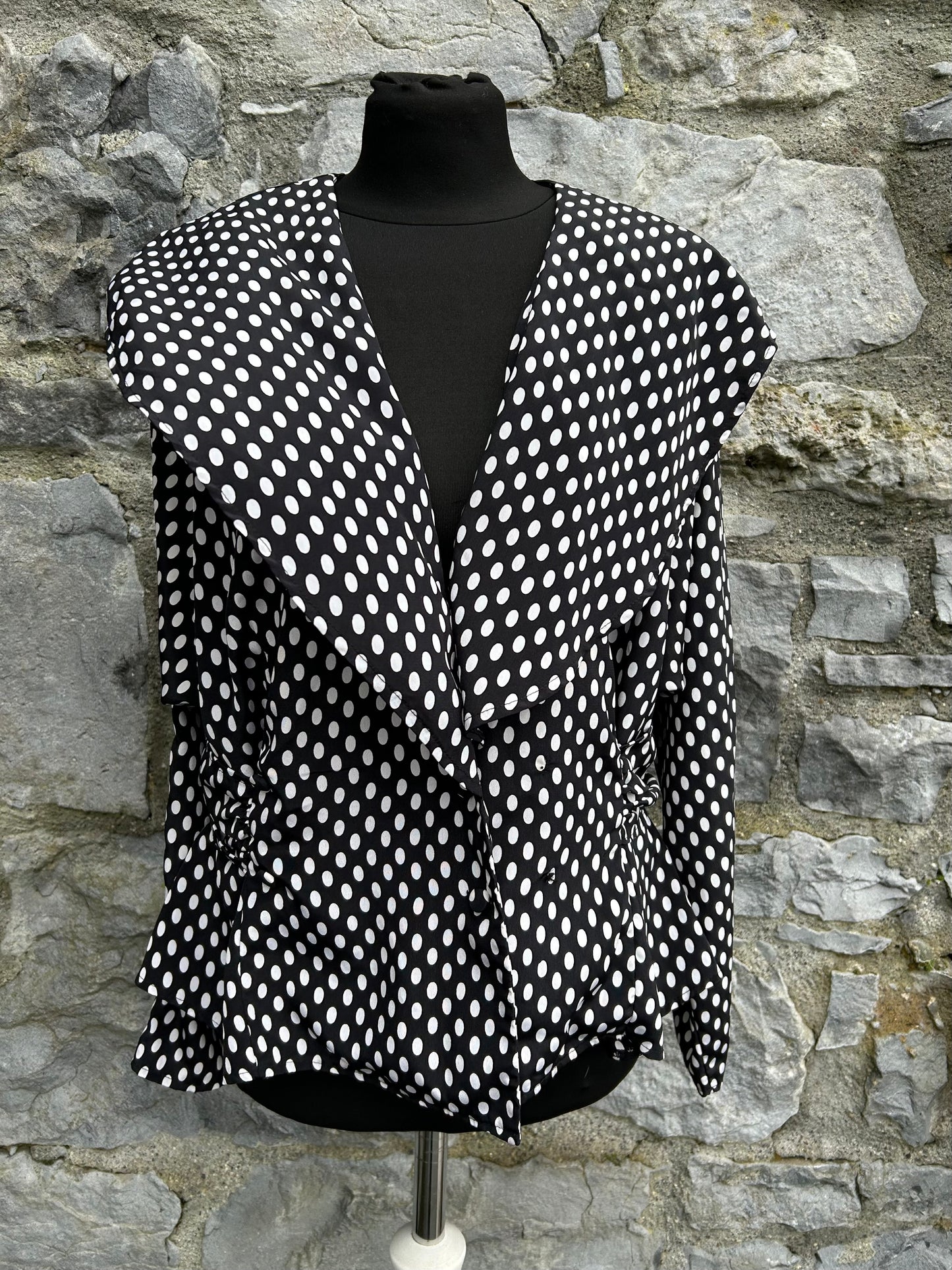 90s mega dots black blouse uk 12