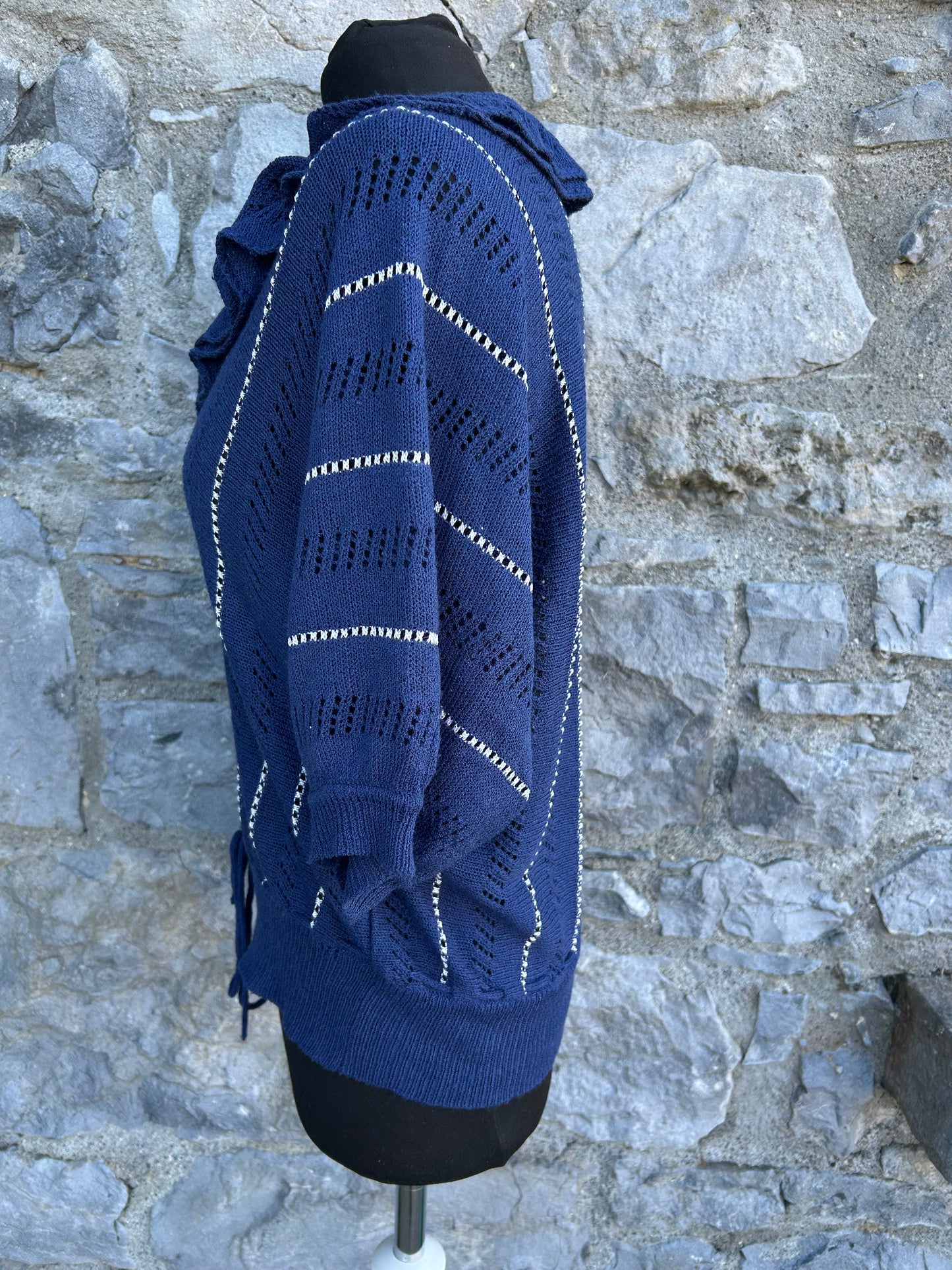 90s pointelle stripy navy top uk 12