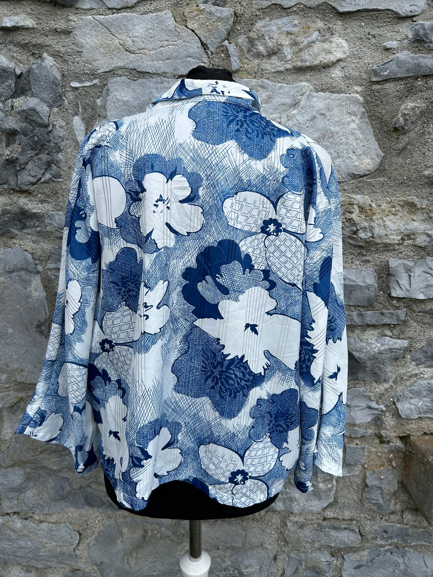 80s Blue flowers blouse uk 16-18