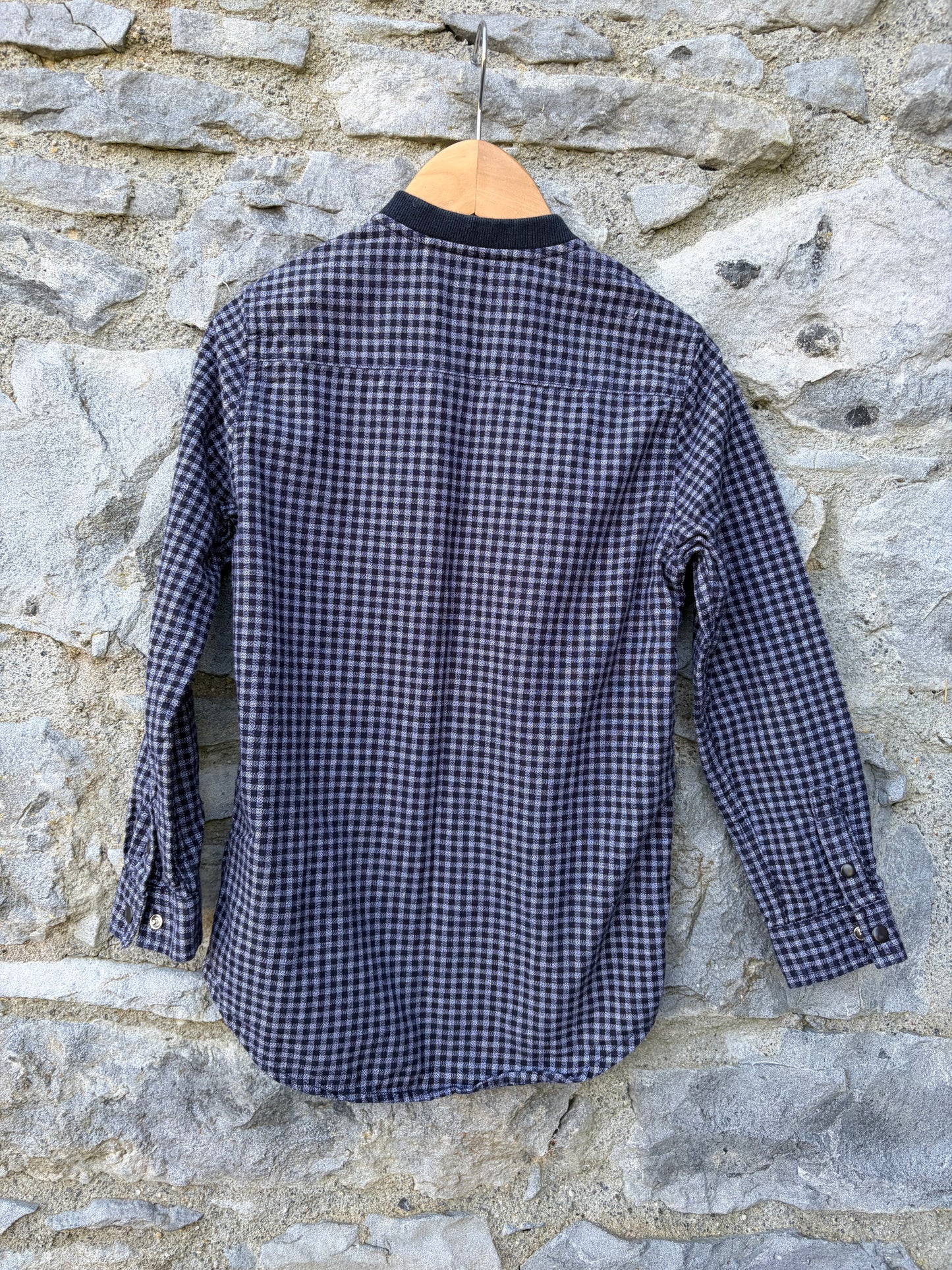 Grey check grandpa collar shirt  8y (128cm)