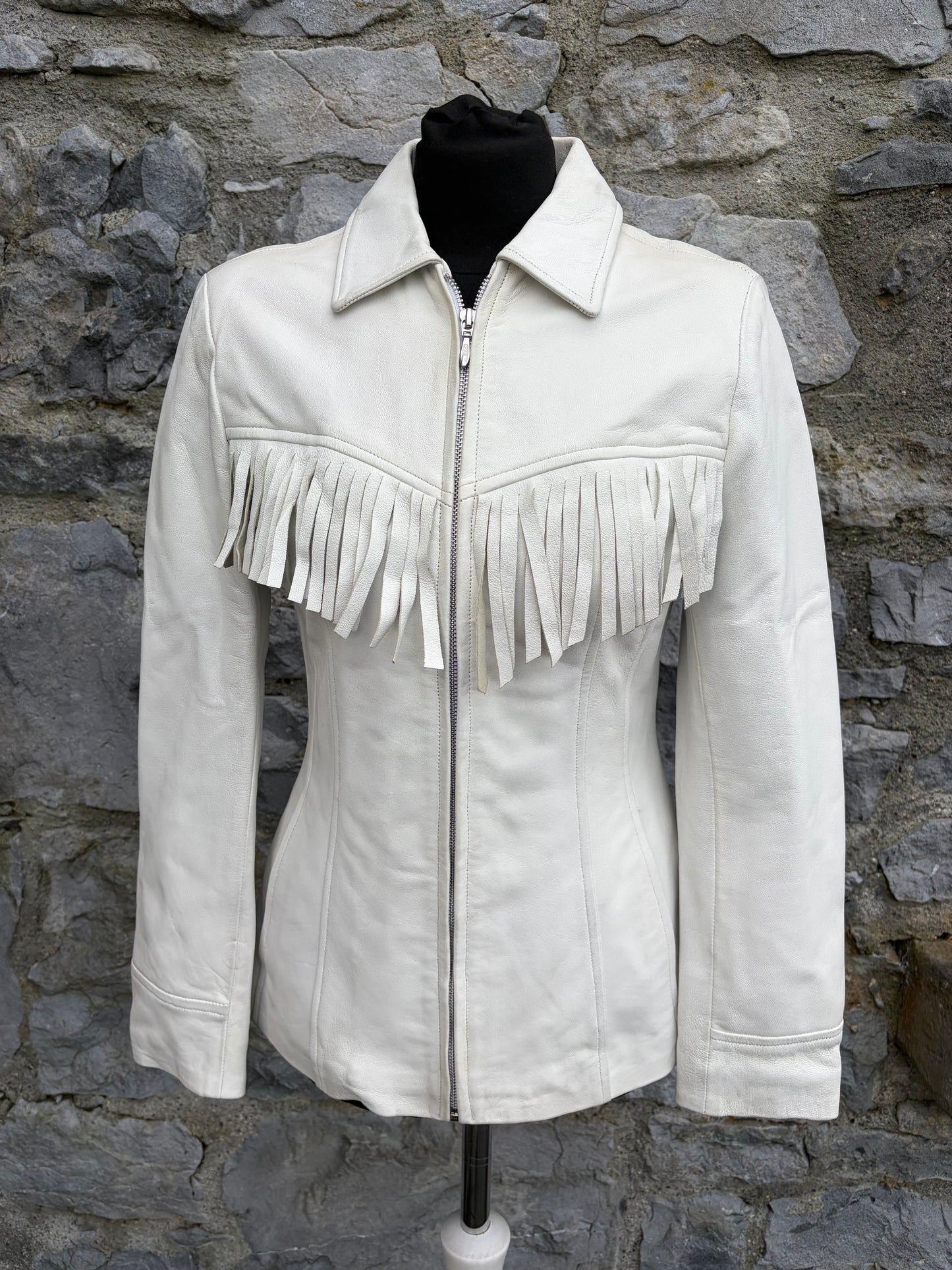 90s white fringe leather jacket uk 6