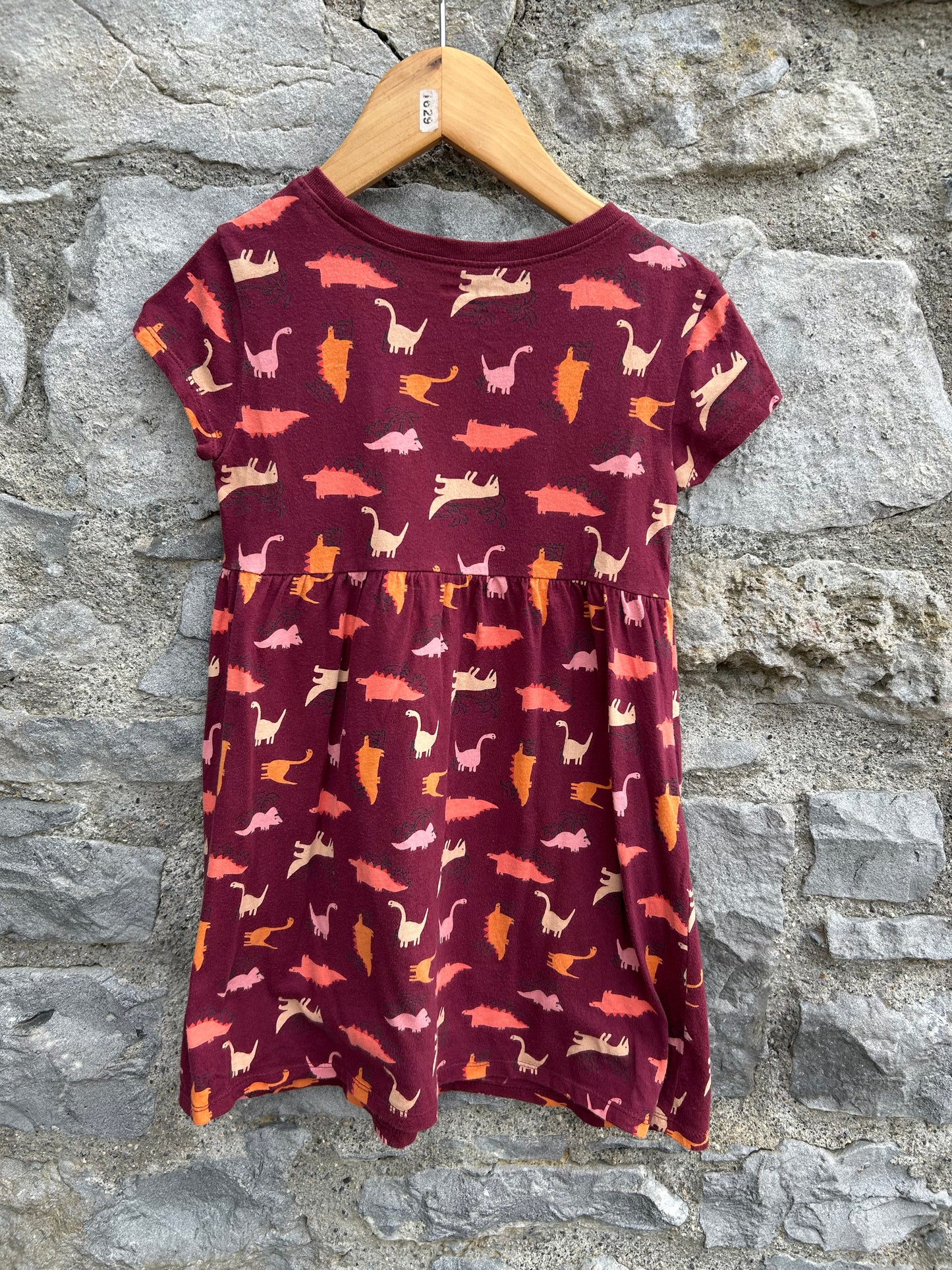 Dinosaurs maroon dress 5y (110cm)