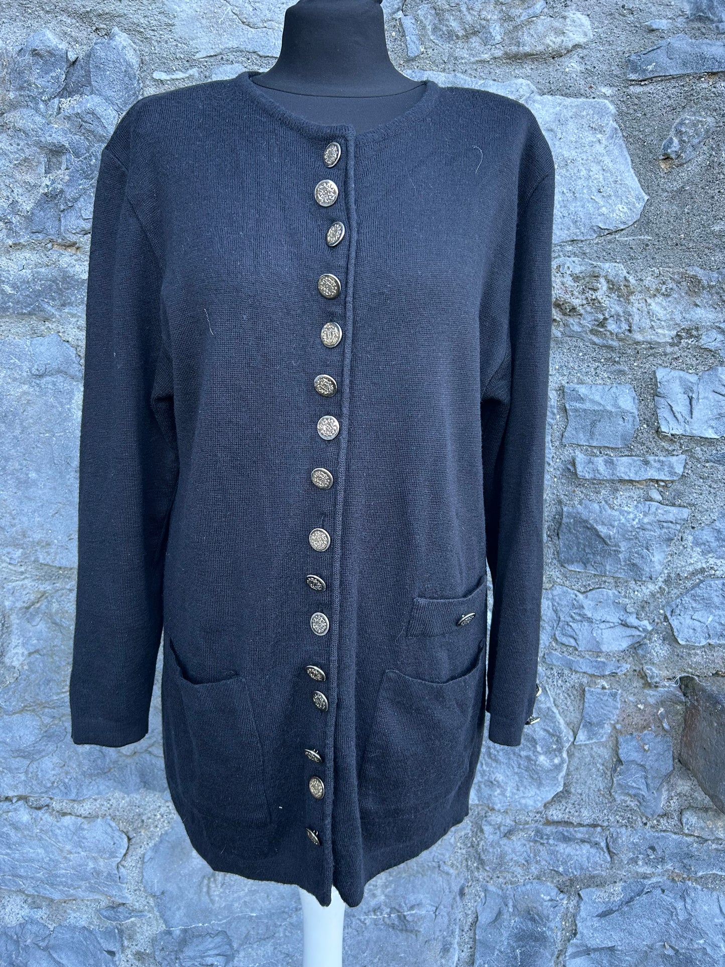 90s black long cardigan uk 12