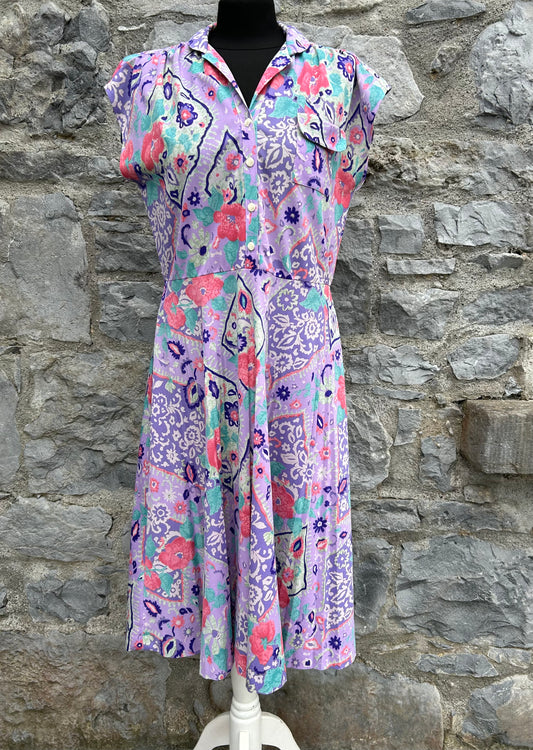 80s floral purple dress uk 12