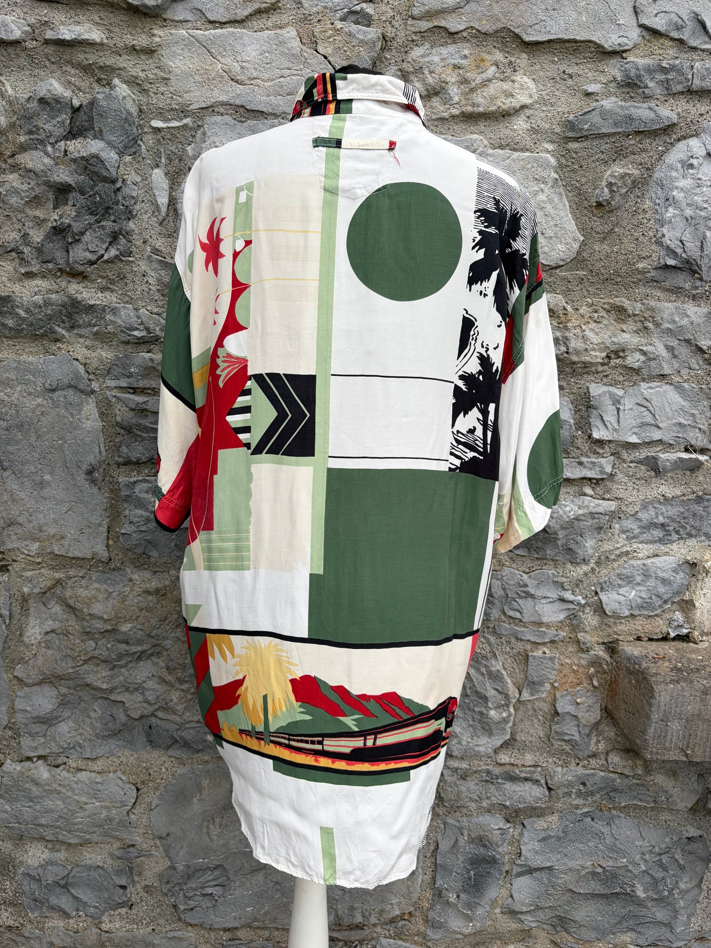 80s palm trees patchwork shirt Large