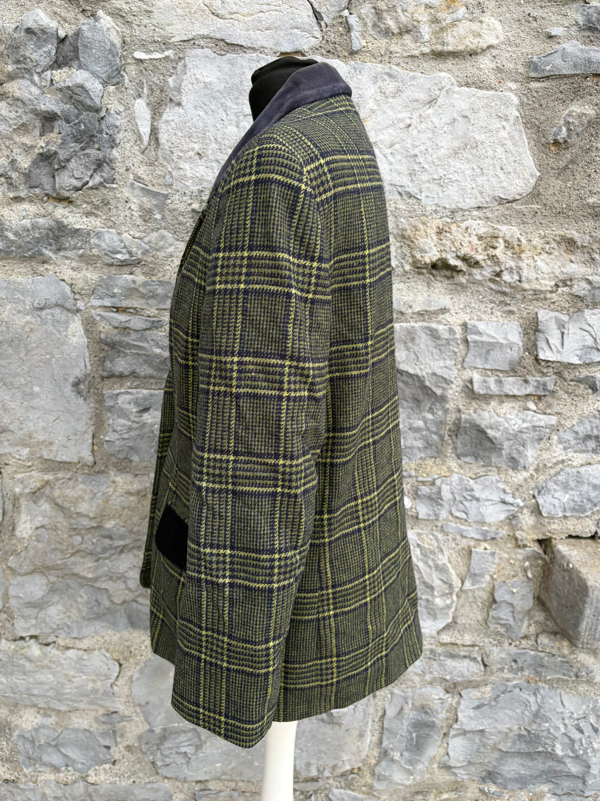 90s green plaid wool tailored blazer uk 12