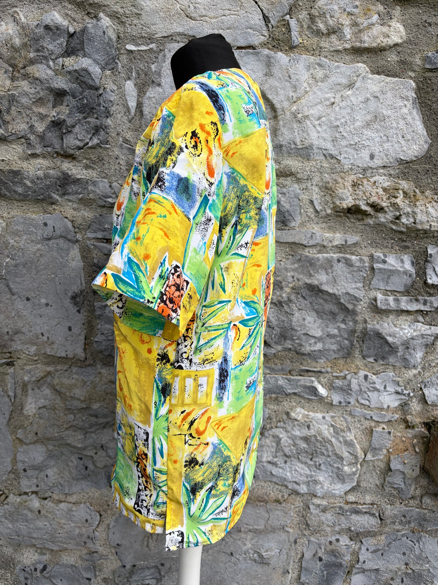 80s yellow abstract patchwork top uk 8-10