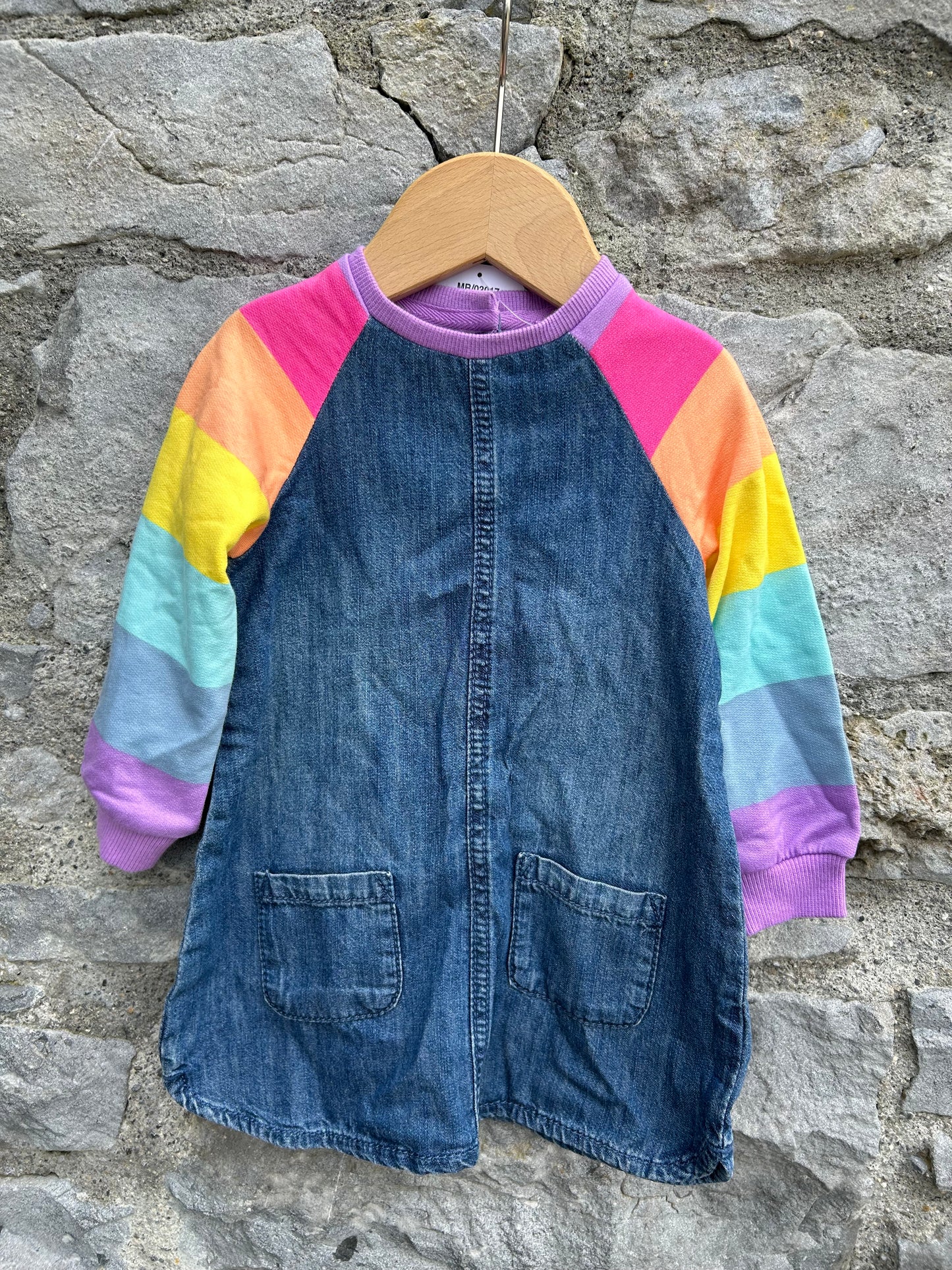 Denim dress with rainbow sleeves  12-18m (80-86cm)