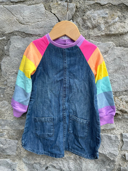 Denim dress with rainbow sleeves  12-18m (80-86cm)