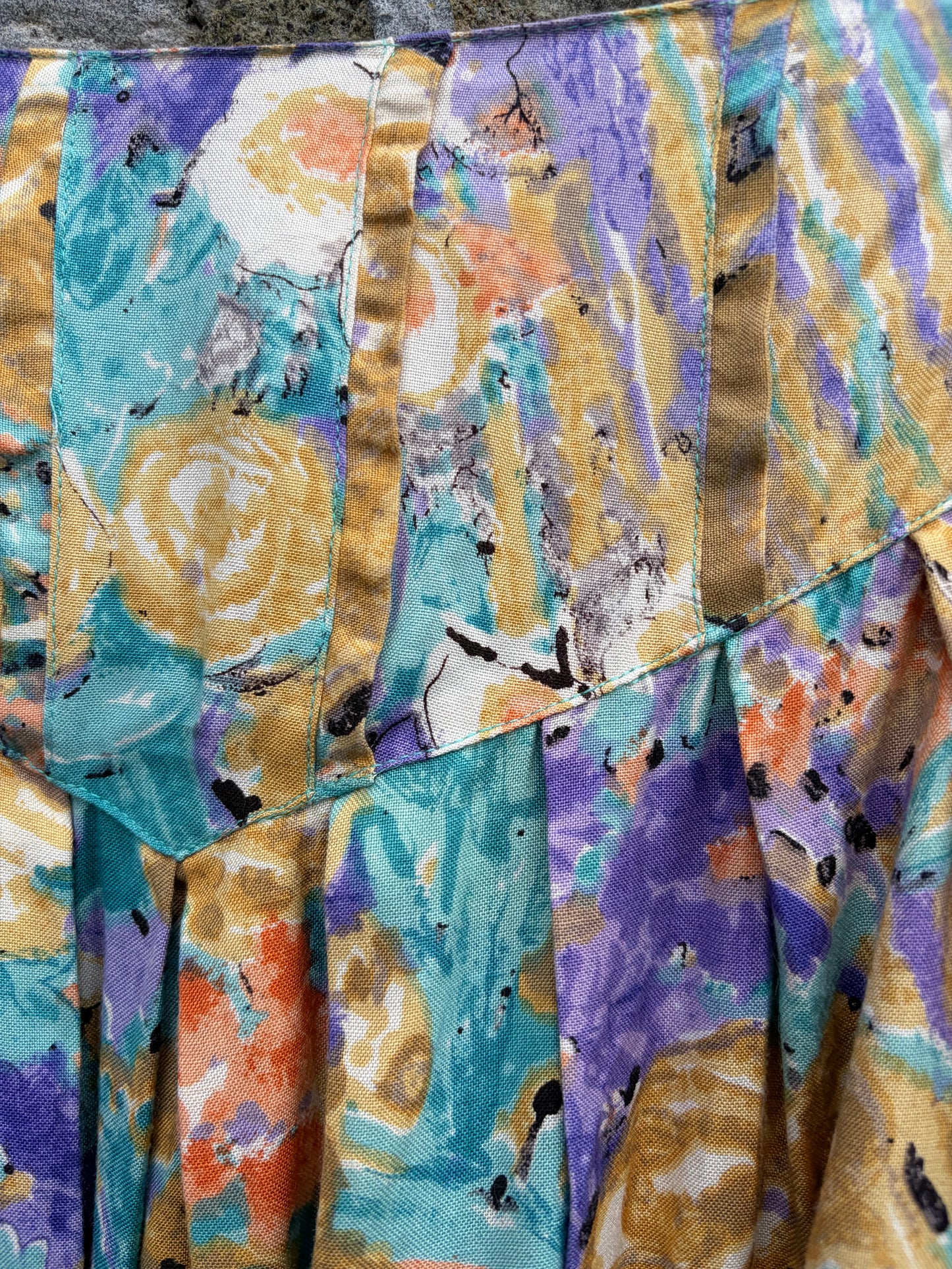 80s yellow&teal flowers skirt uk 18