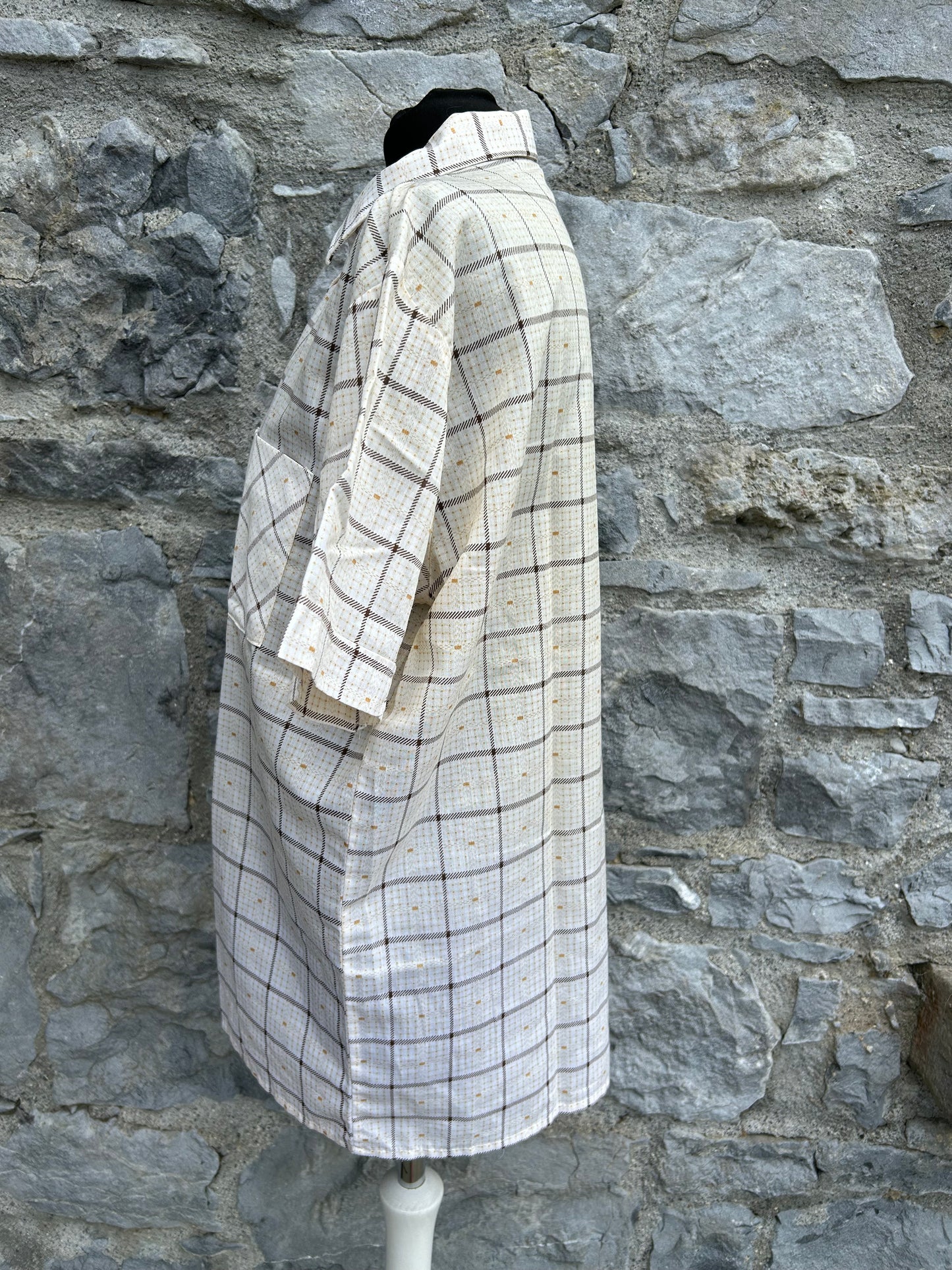 70s beige check shirt Medium