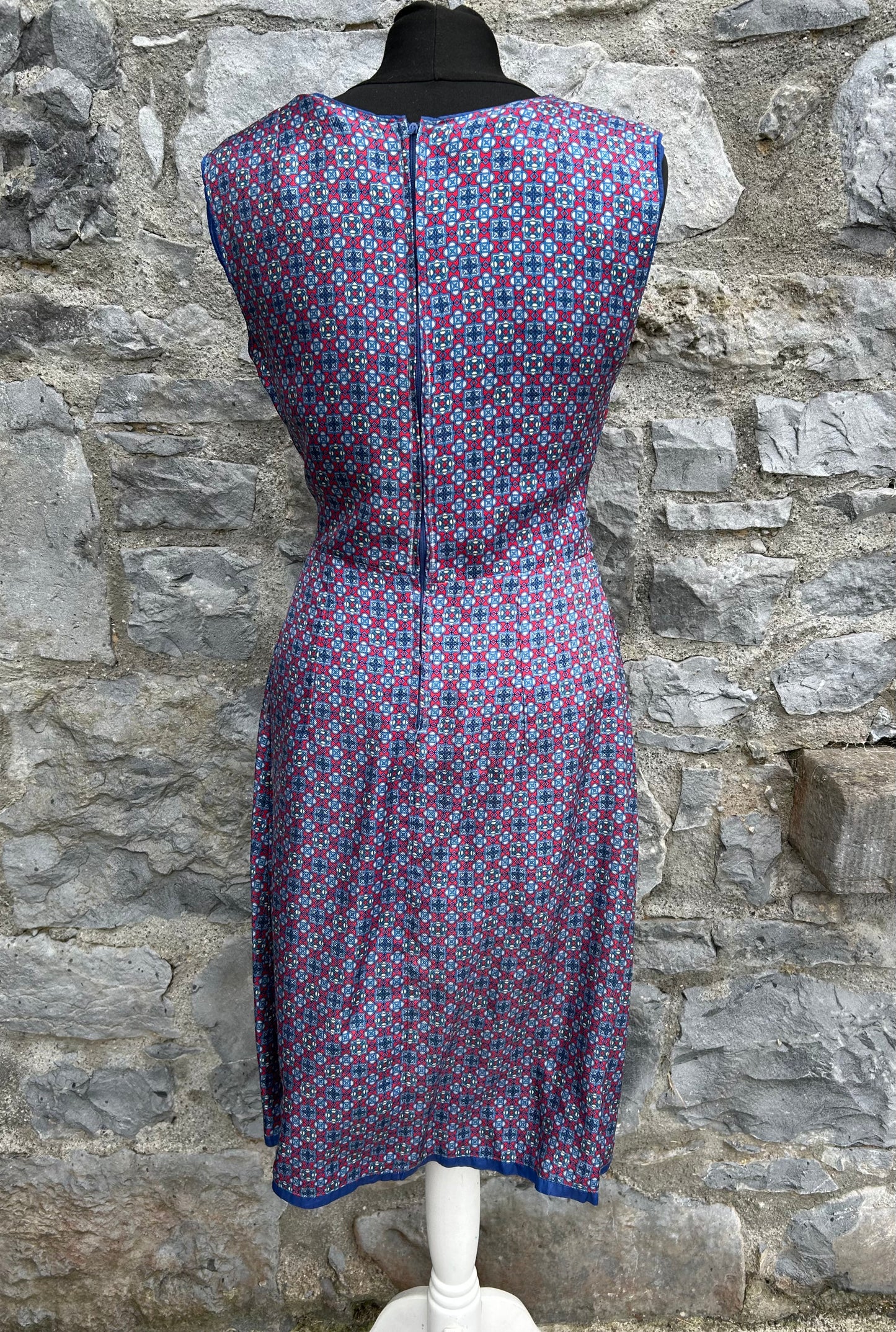 80s geometric pattern blue&red dress uk 10