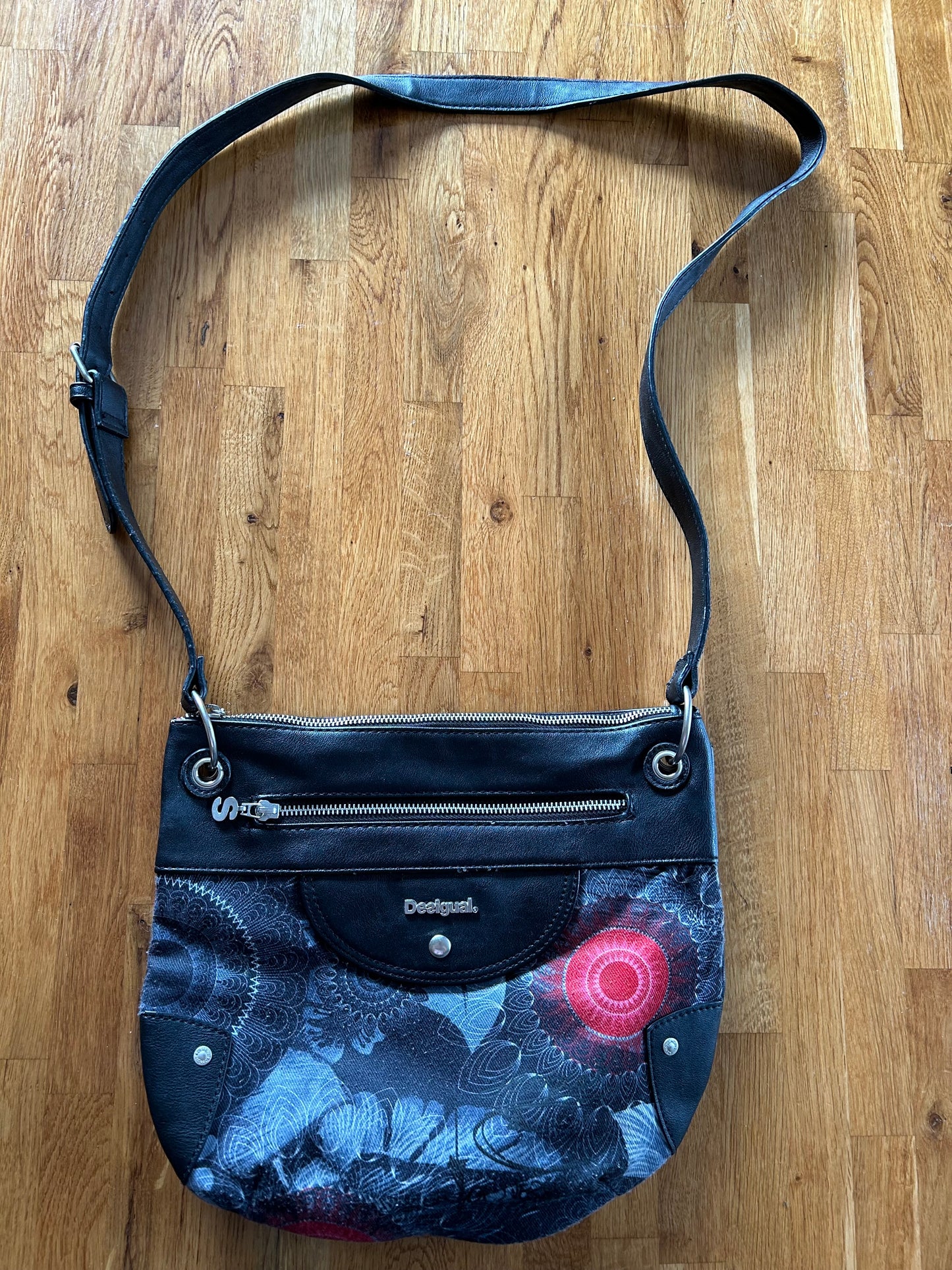 Black& grey floral crossbody bag