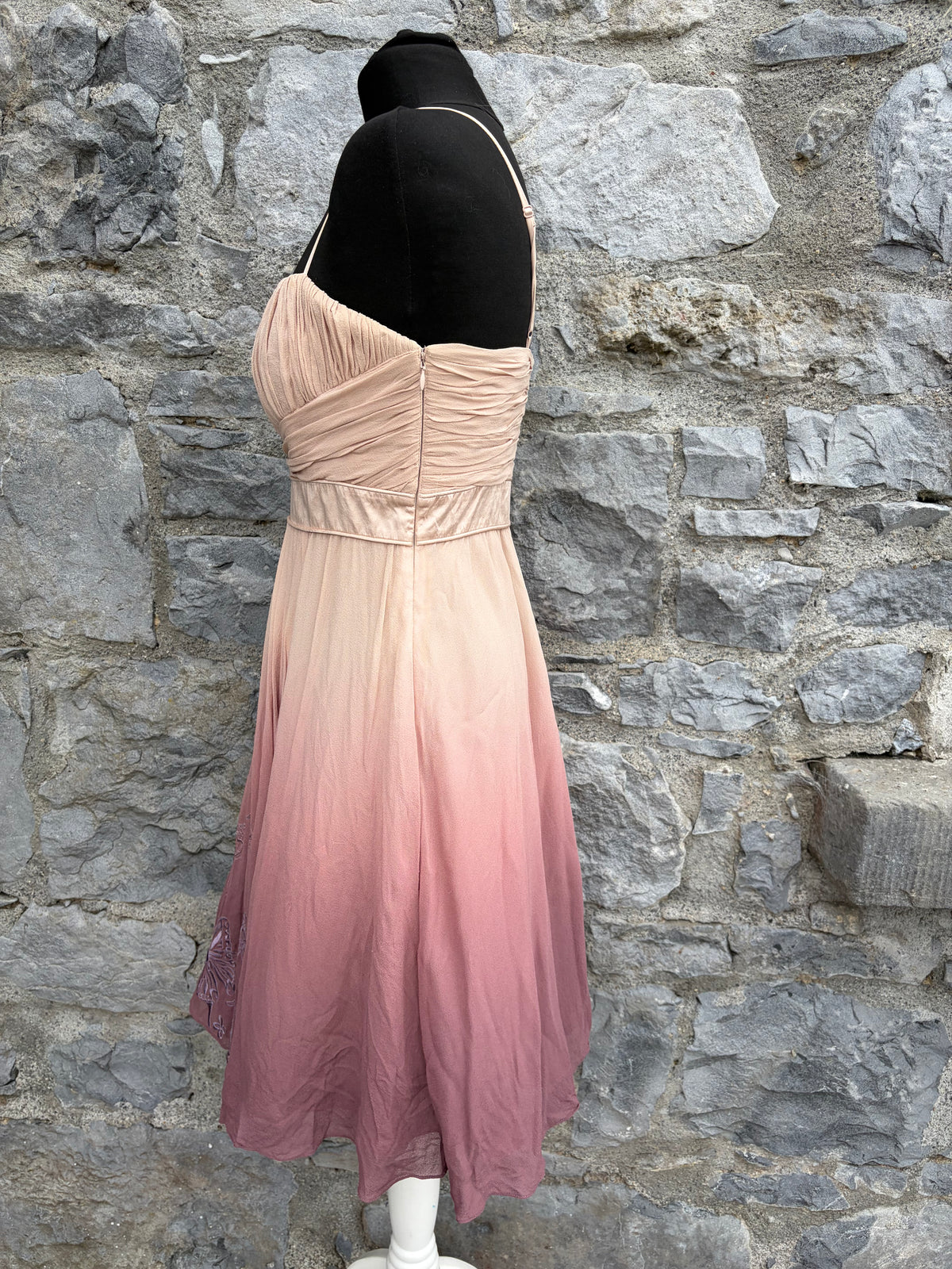 Silk ombre butterfly embroidered cocktail dress uk 8