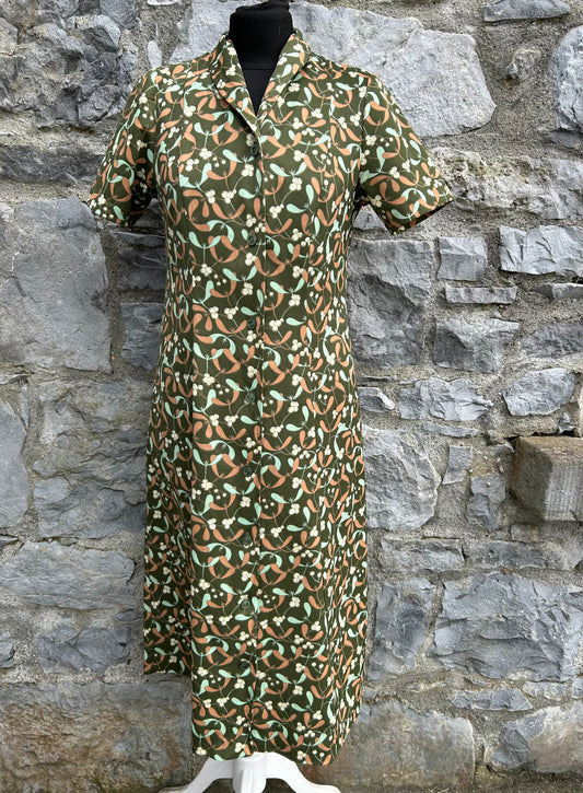 70s khaki berries&leaves dress uk 12