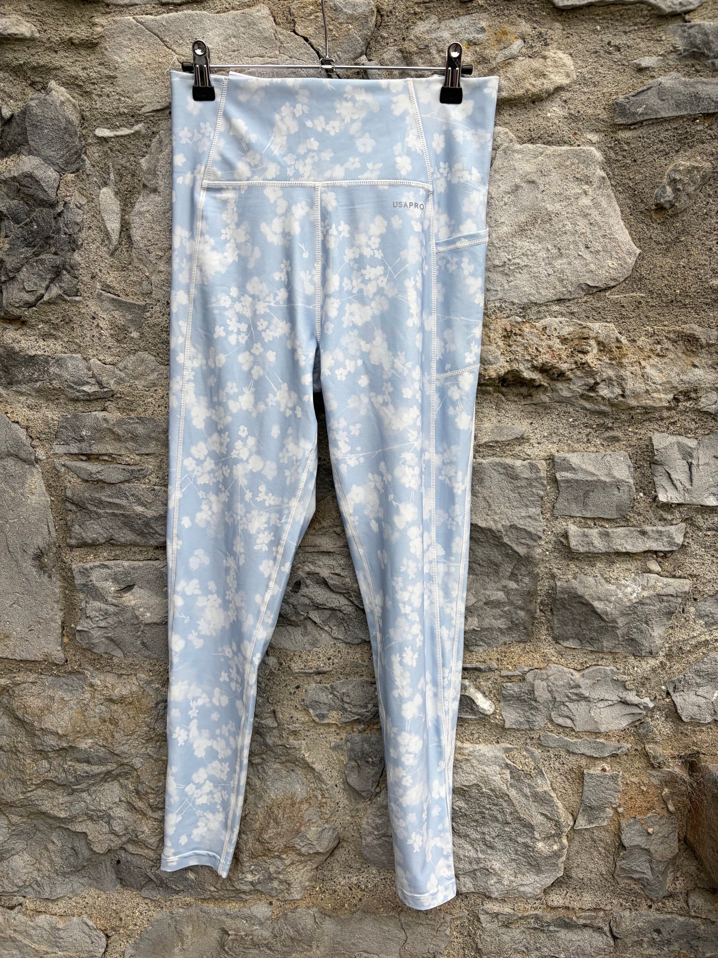 Blue watercolor floral high-rise leggings uk 10-12