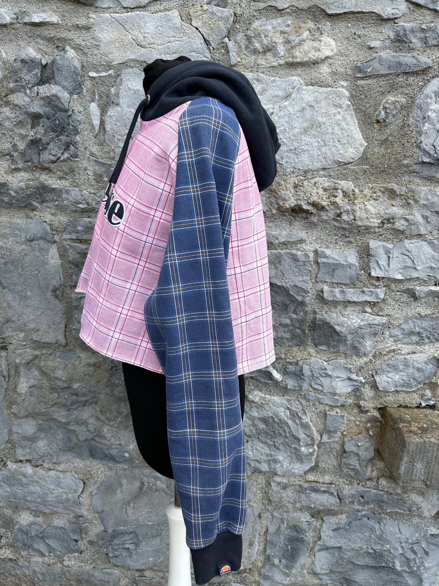 Pink&navy check cropped hoodie uk 8-10