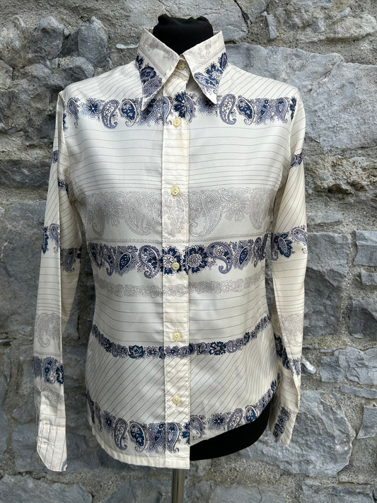 70s Paisley panels ivory shirt uk 6-8