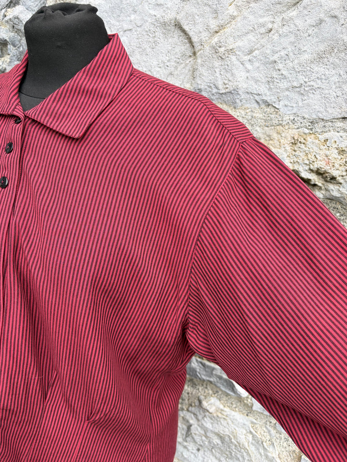 80s red&brown stripy blouse uk 12-14