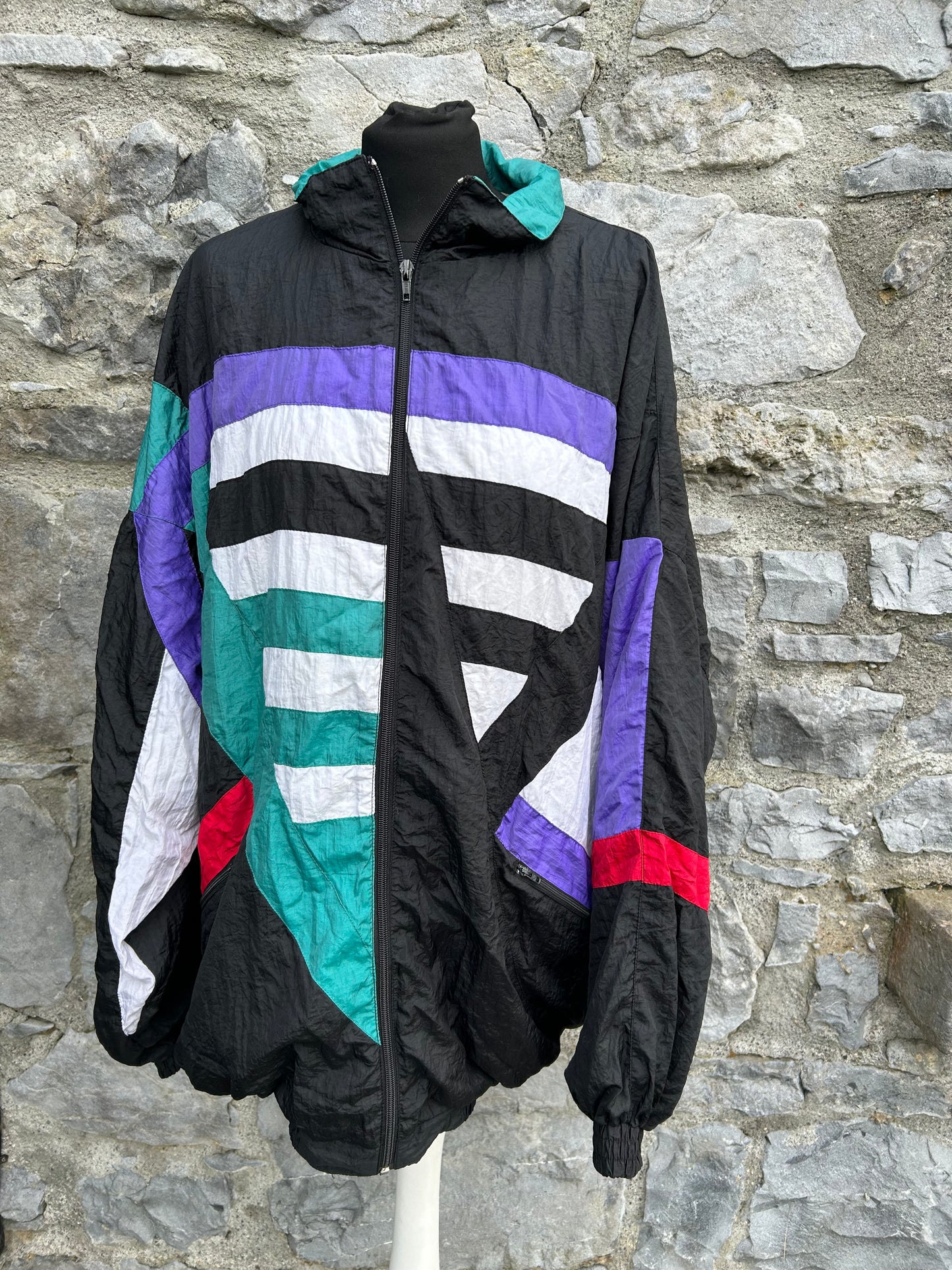 80s black geometric shell jacket L/XL men