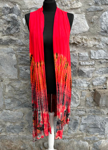 Red tie dye long gilet uk 10-14