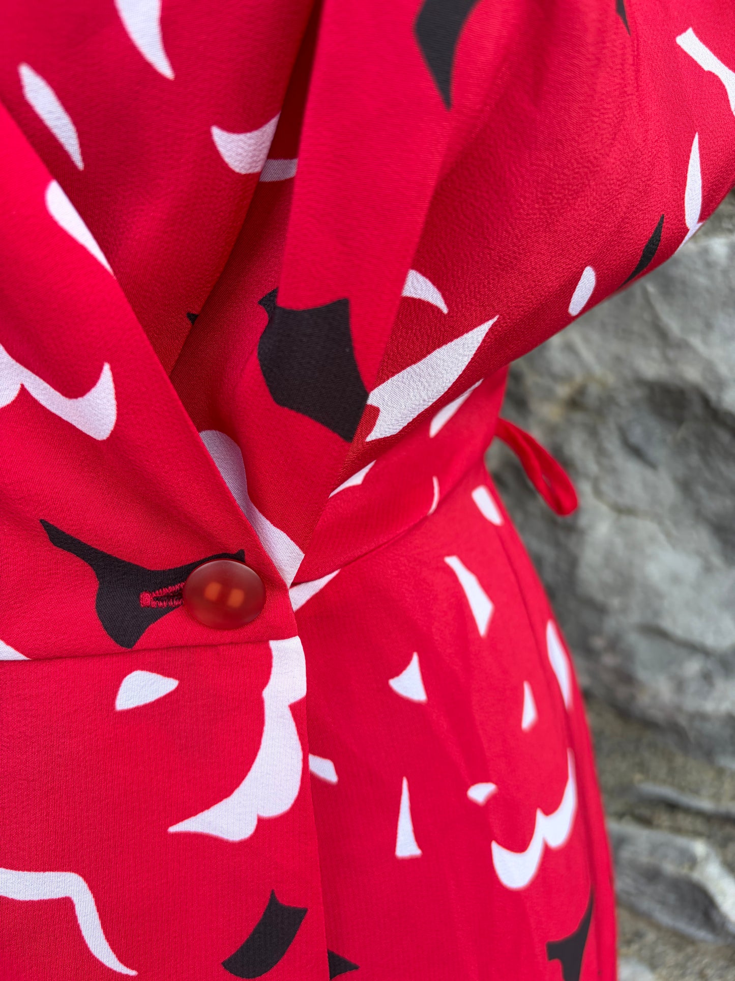 80s red floral dress uk 8