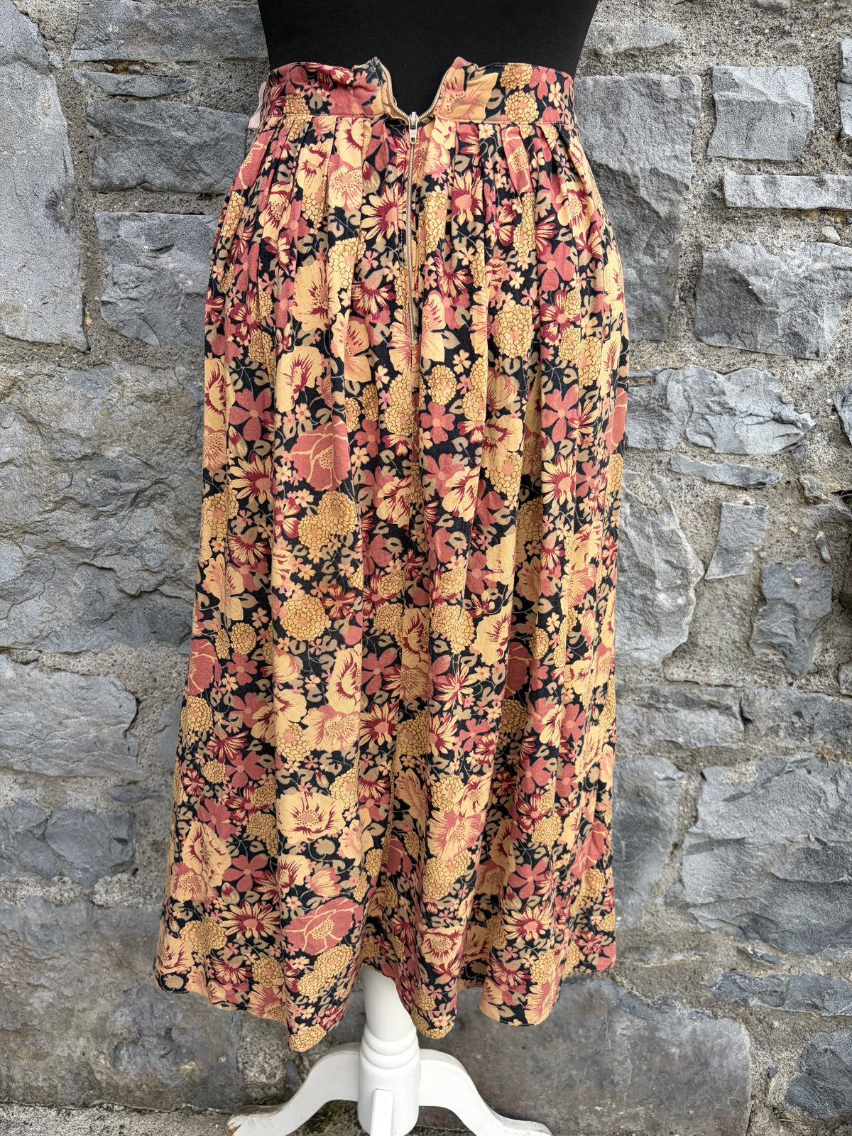 80s autumn flowers Brown&beige skirt uk 6