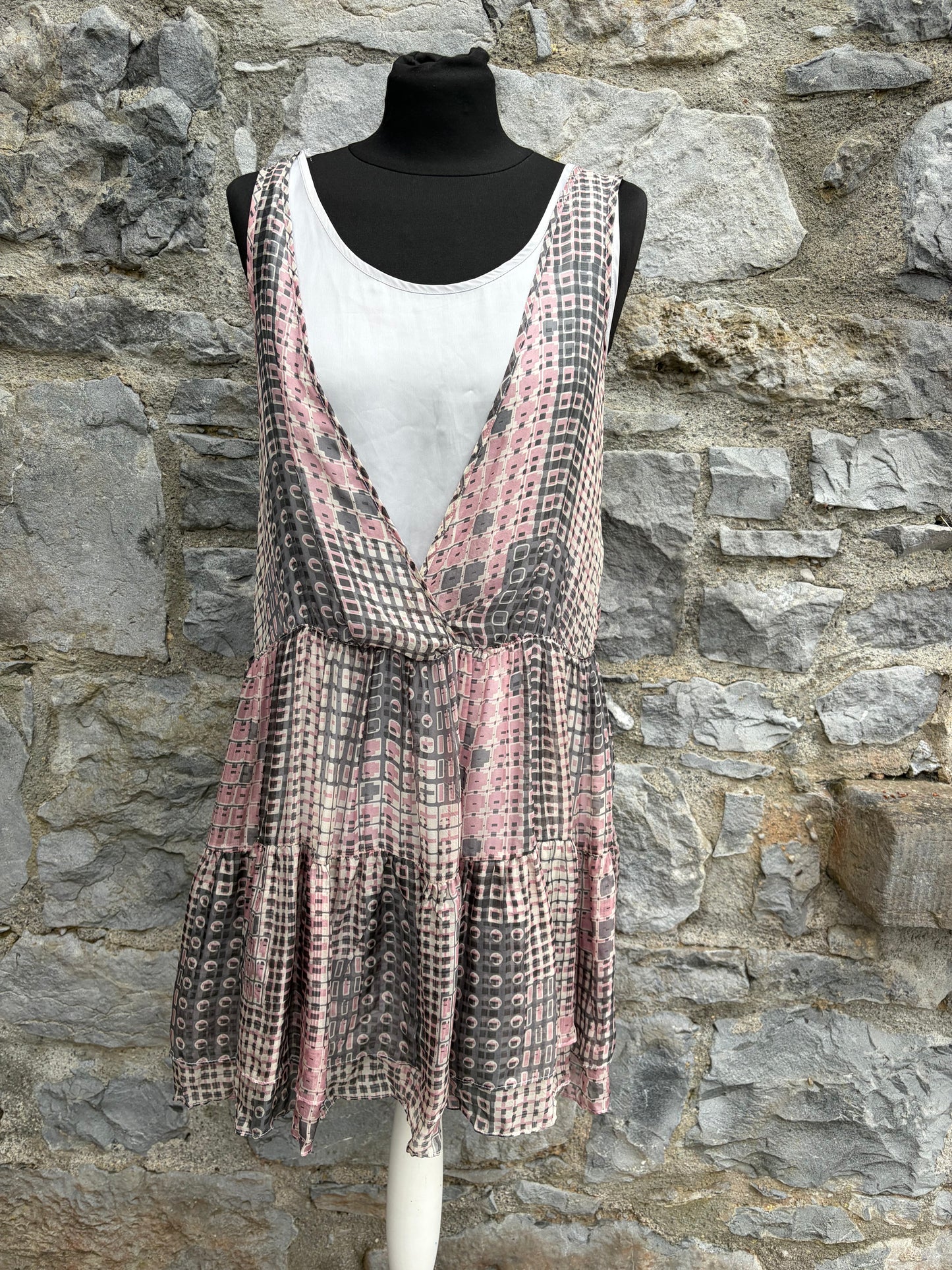 Grey&pink patterned silk dress uk 12