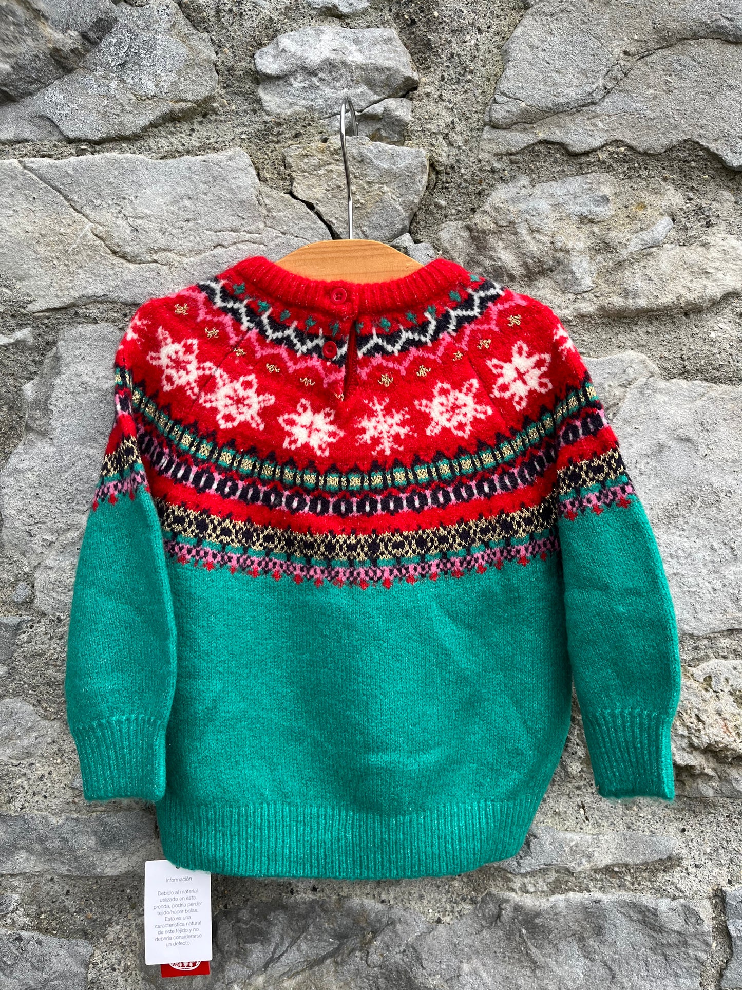 Norwegian print green&red jumper  12-18m (80-86cm)