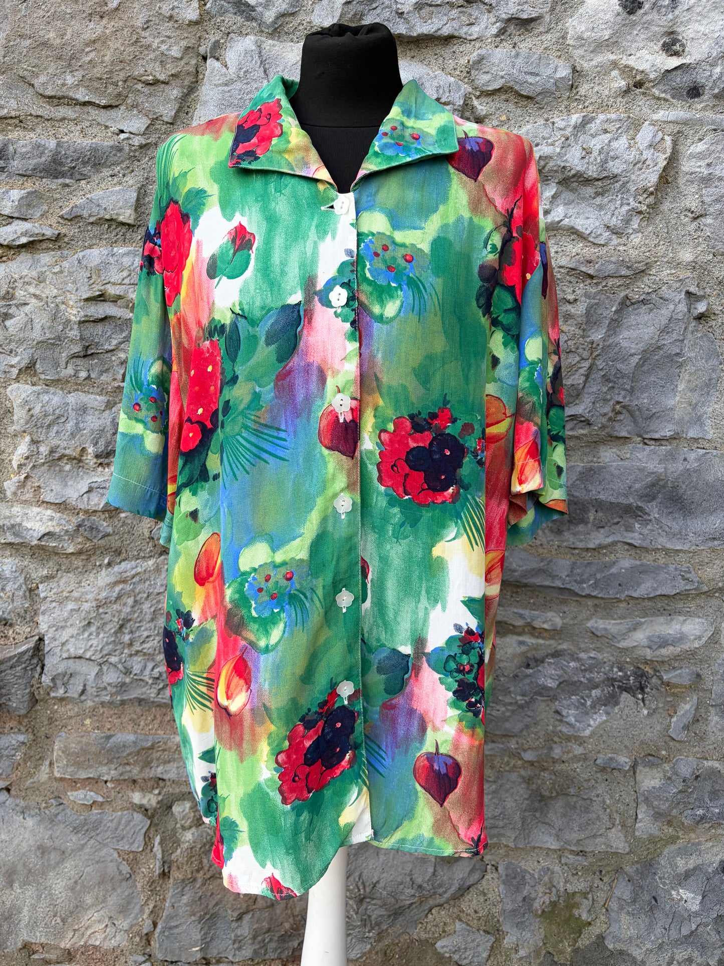 80s green&red abstract shirt uk 14