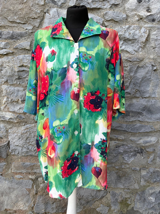 80s green&red abstract shirt uk 14