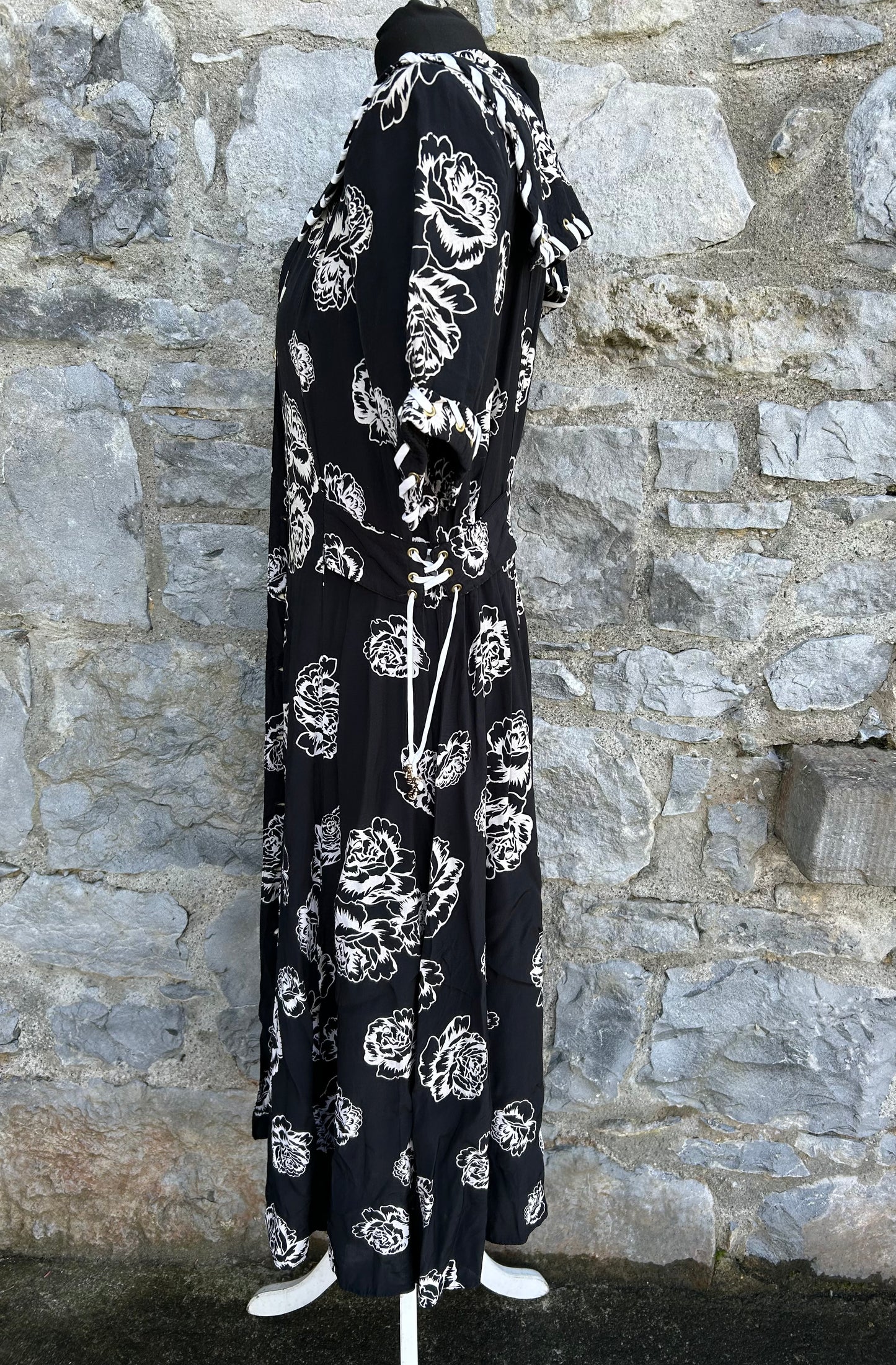 80s Black&white roses dress uk 12