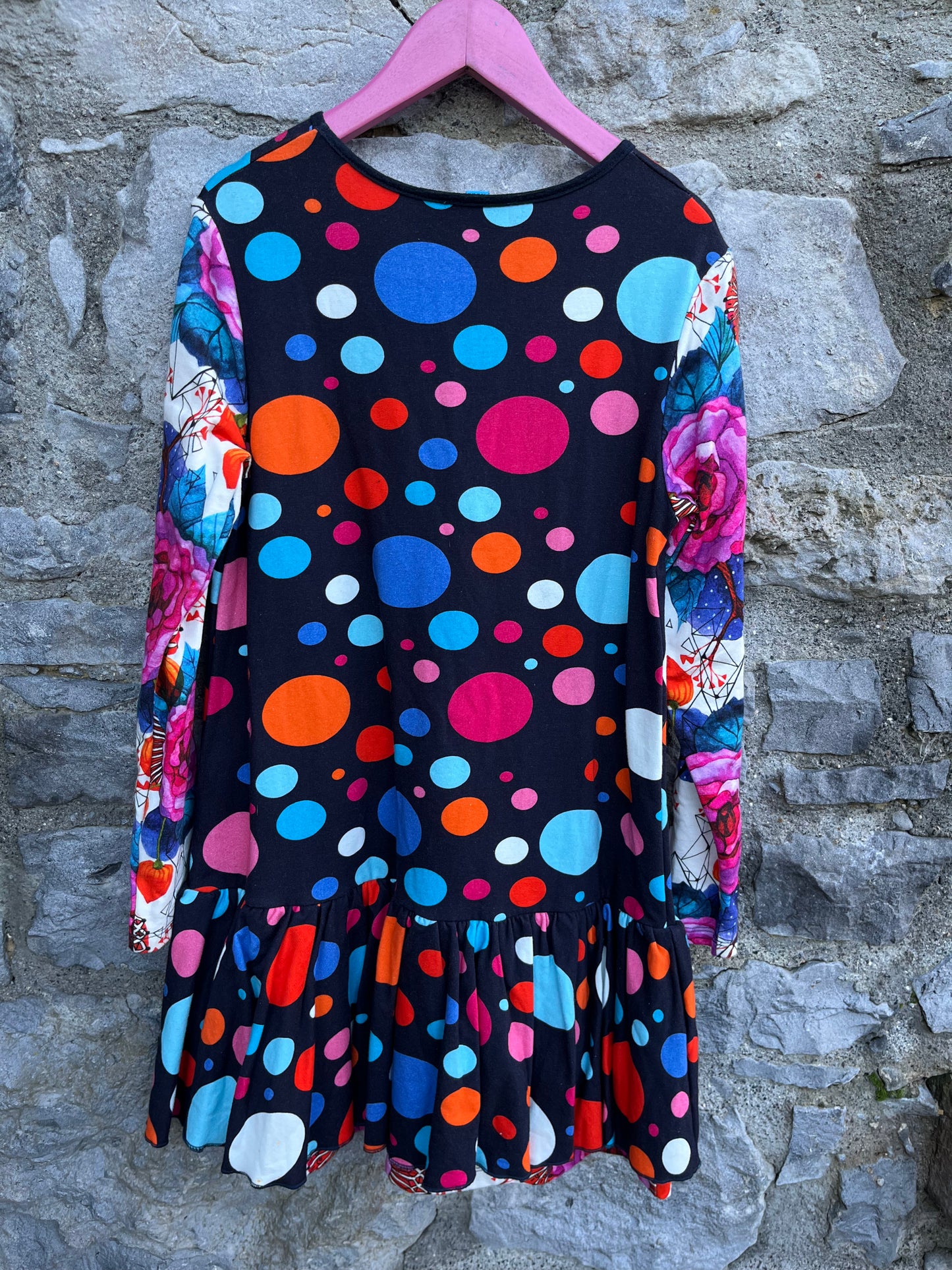 Colourful dots&flowers brushed dress  11-12y (146-152cm)