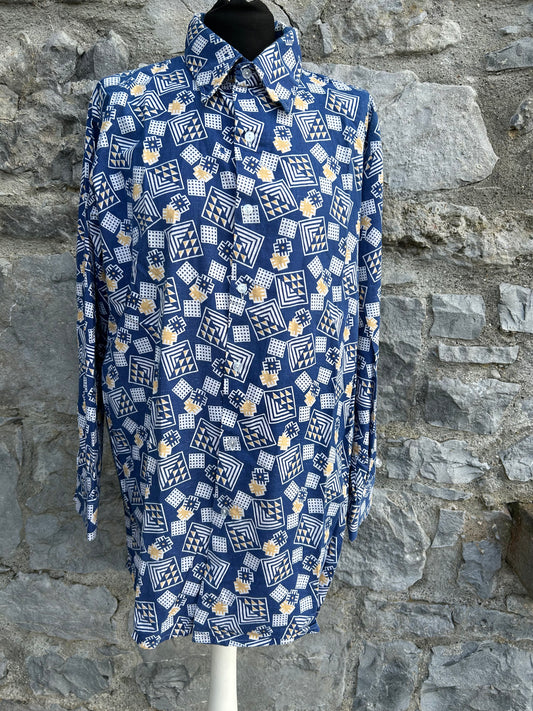 80s blue geometric print shirt Medium