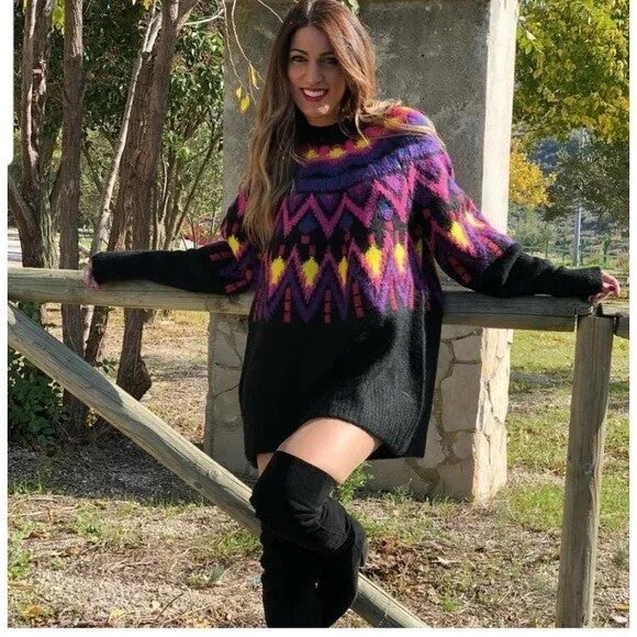 Cable Knit Oversized Long Black Sweater uk 10-12