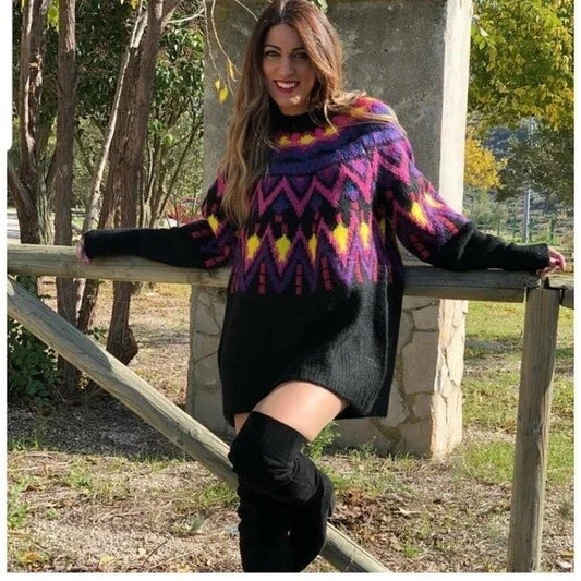 Cable Knit Oversized Long Black Sweater uk 10-12