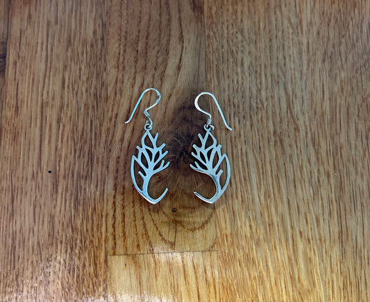 Coral/leaf silver earrings
