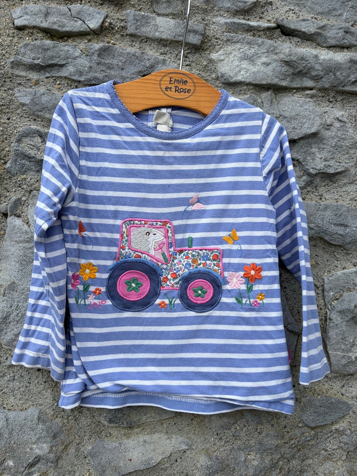 Flowery tractor stripy top  2-3y (92-98cm)