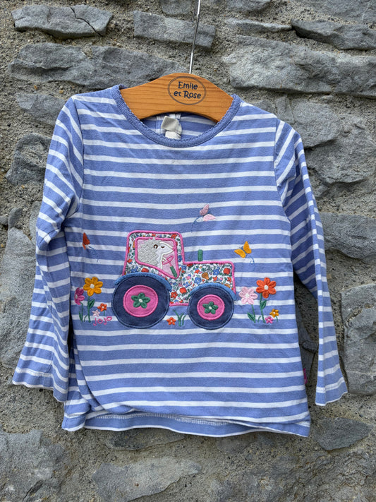 Flowery tractor stripy top  2-3y (92-98cm)