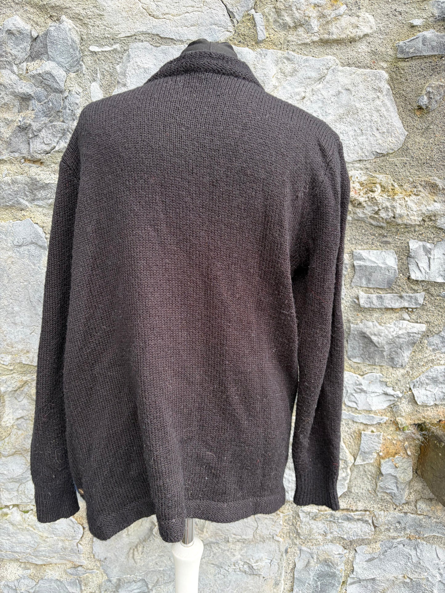 80s embroidered flowers black open cardigan uk 12-14