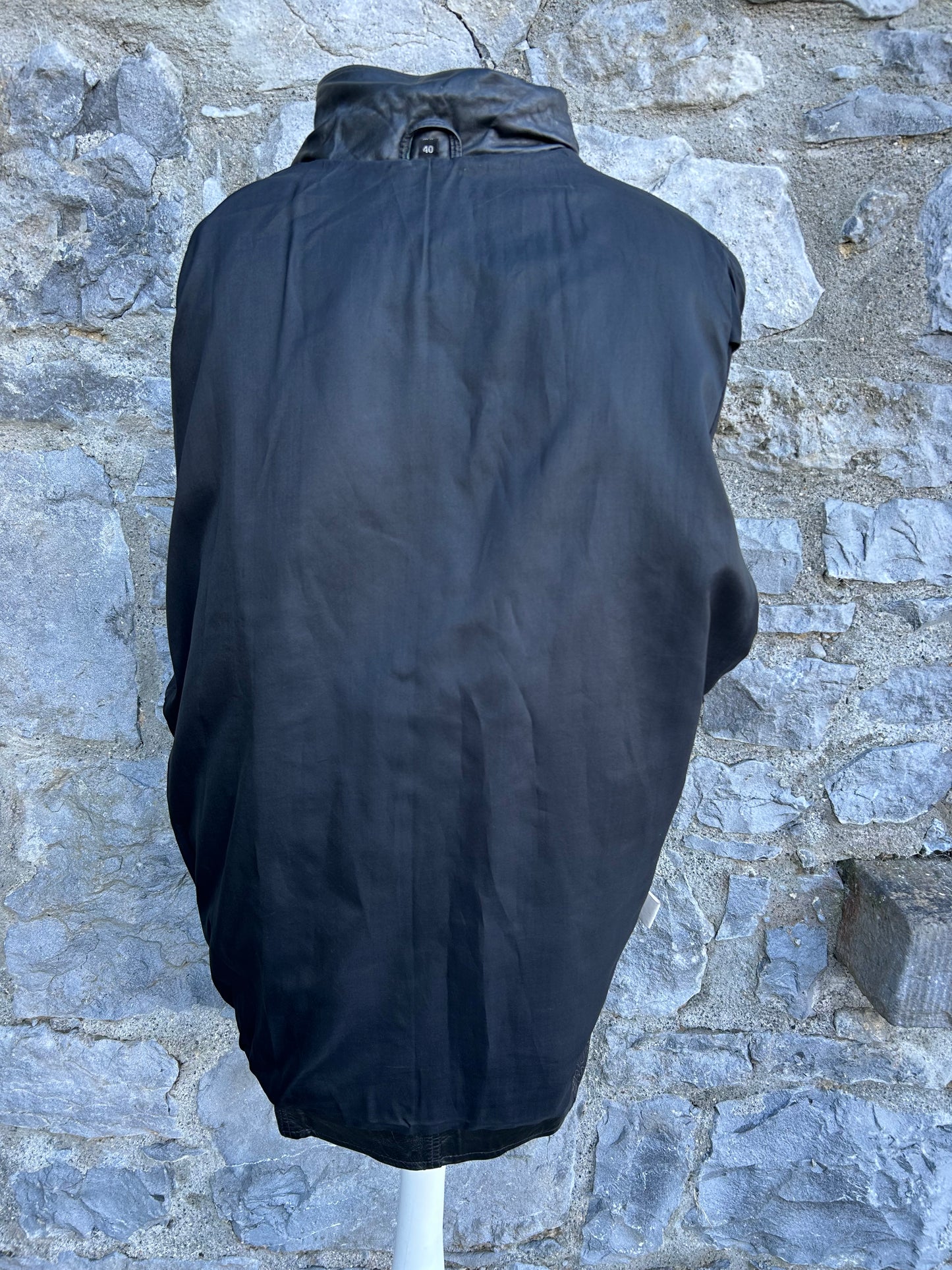 80s black leather long jacket uk 12-14