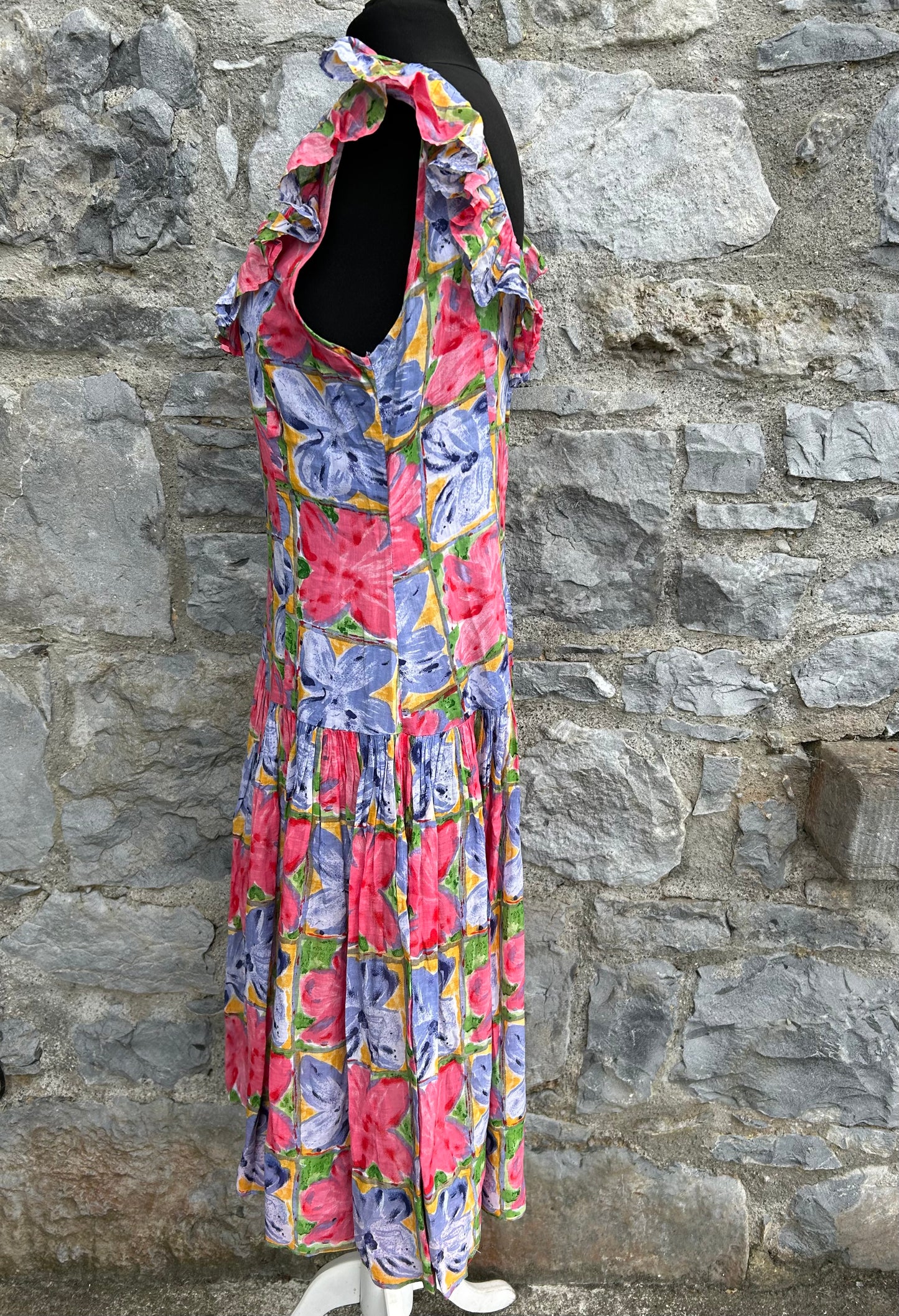 80s pink&blue flowers dress uk 12