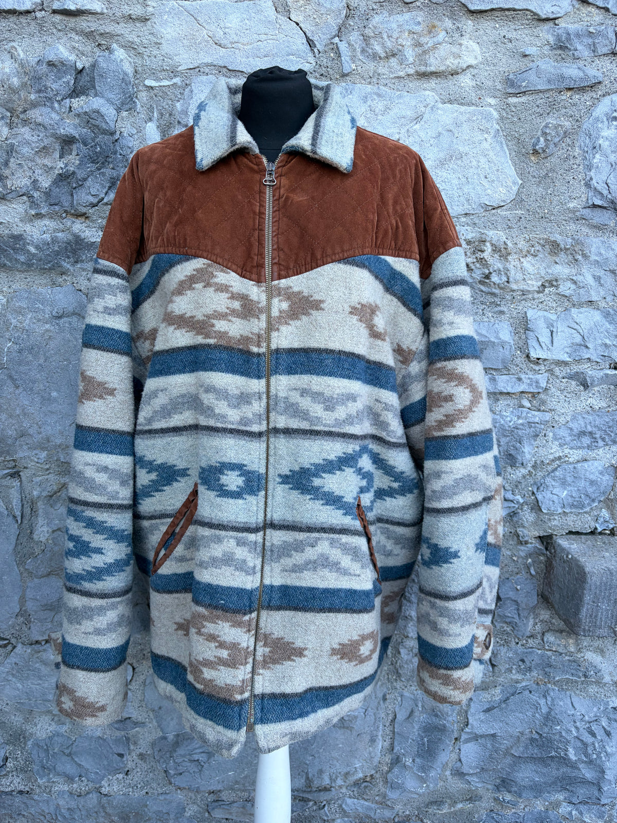Aztec-inspired woven wool&suede jacket Large
