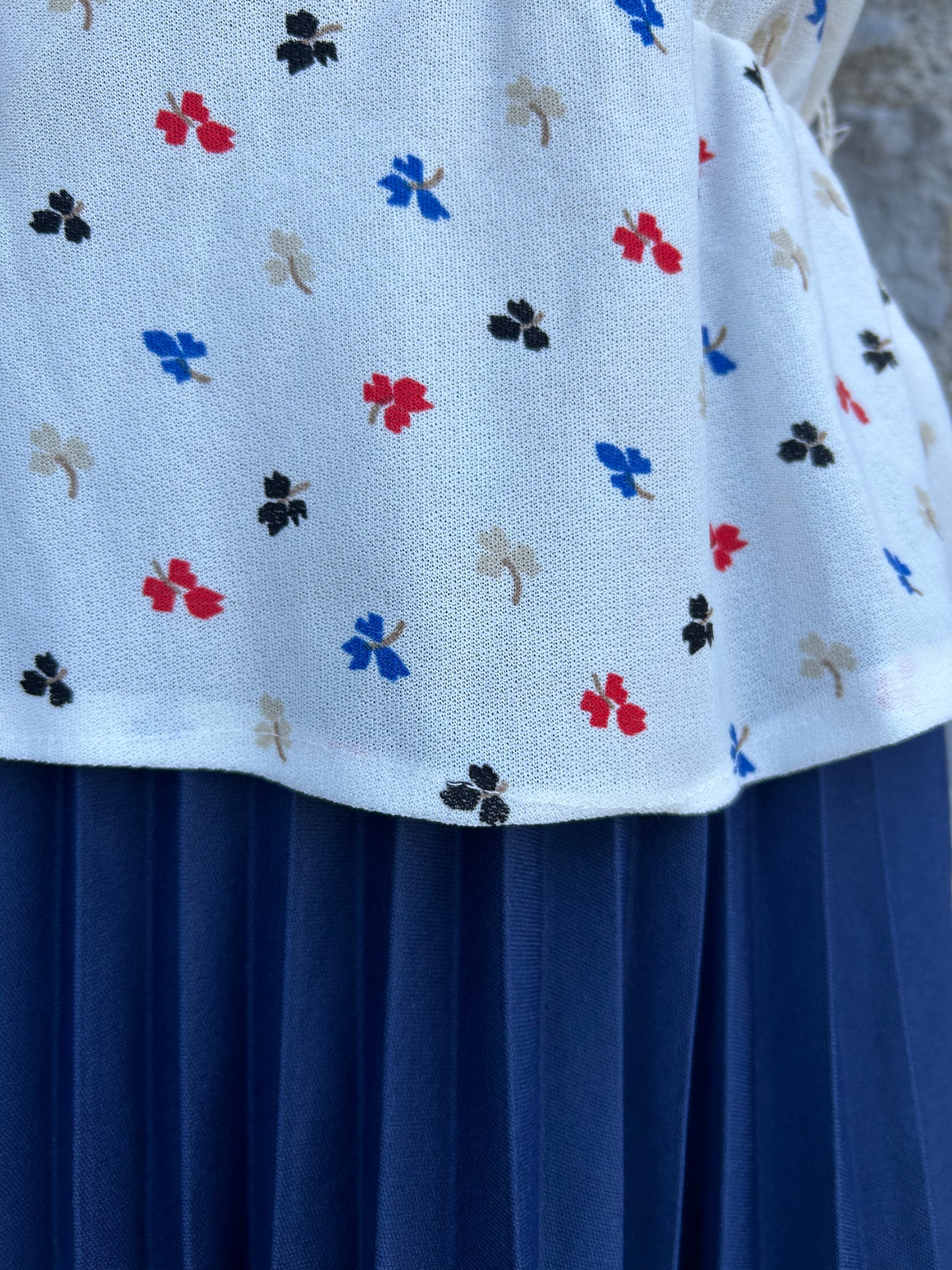 80s cream&navy dress uk 10