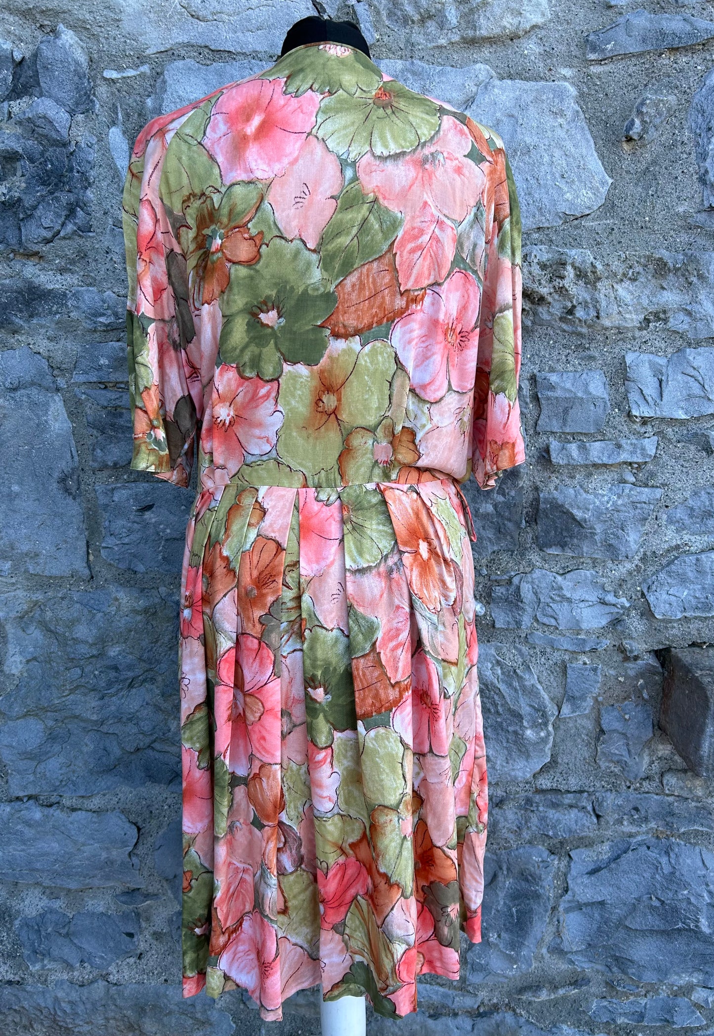 80s Pink&green flowers dress uk 12-14