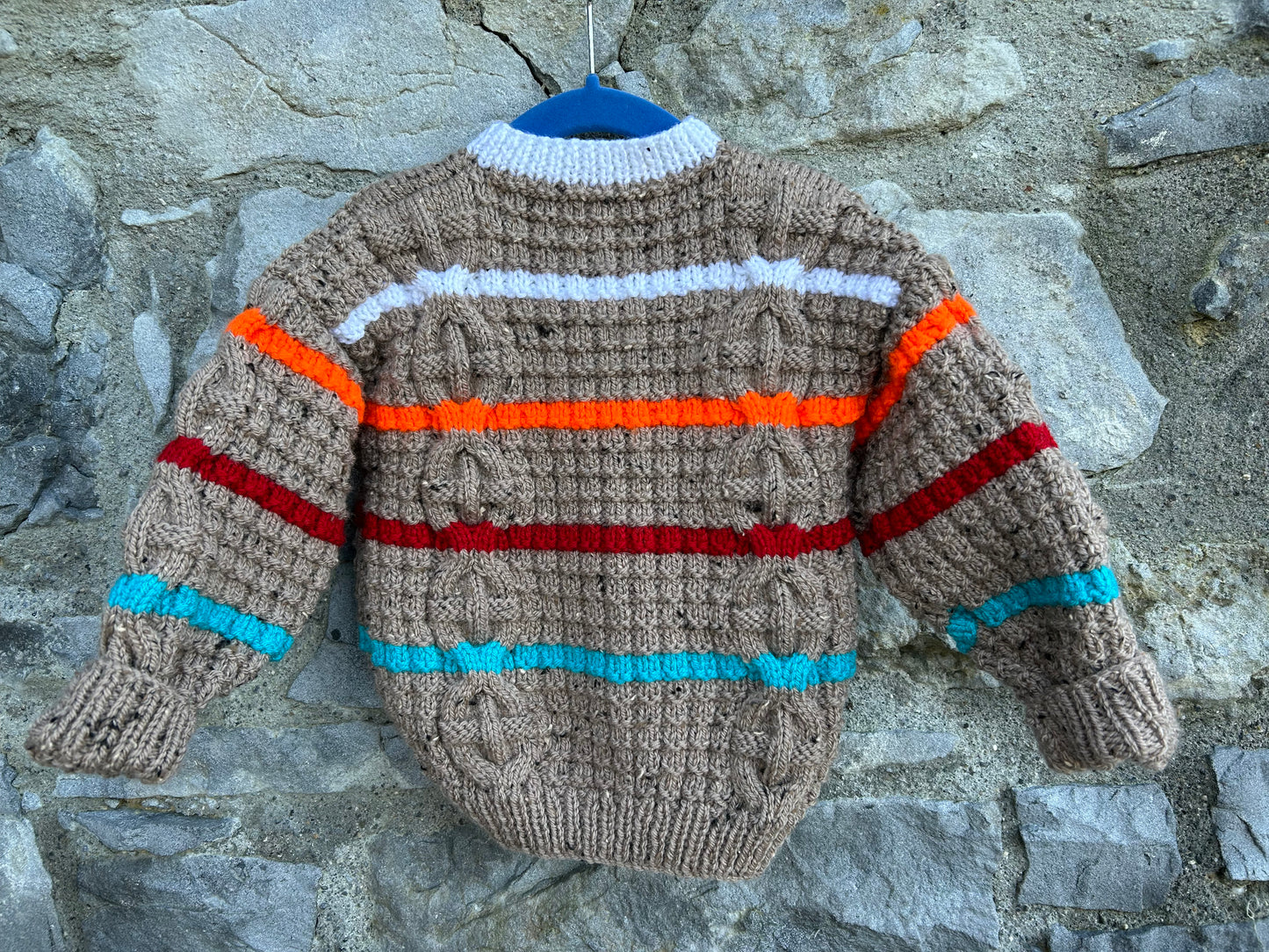 Aran style grey stripy cardigan 2-3y (92-98cm)