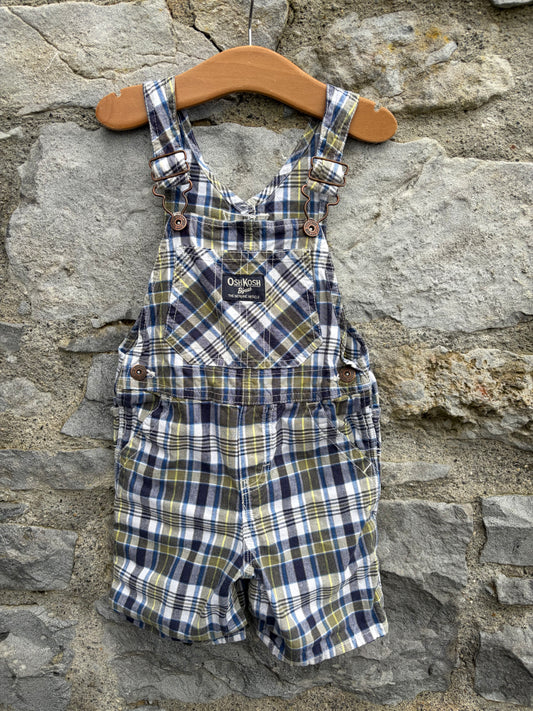 Grey&green check short dungarees 18-24m (86-92cm)